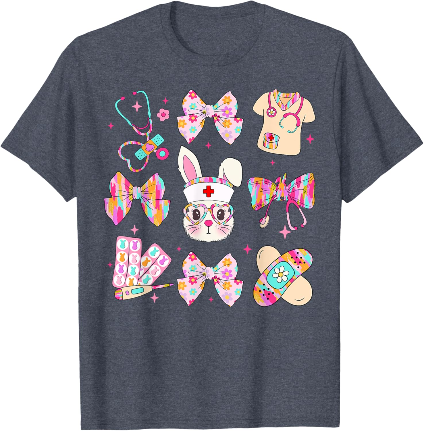 Cute Bunny Nurse Stethoscope Coquette Bow Easter Day Nursing T-Shirt