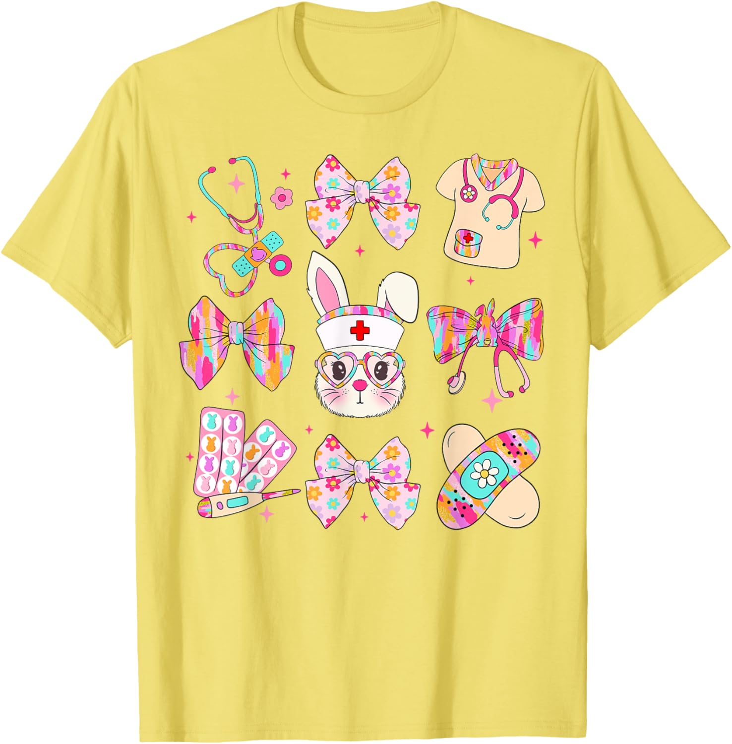 Cute Bunny Nurse Stethoscope Coquette Bow Easter Day Nursing T-Shirt