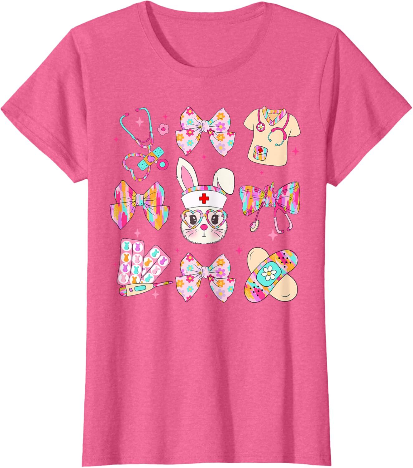 Cute Bunny Nurse Stethoscope Coquette Bow Easter Day Nursing T-Shirt