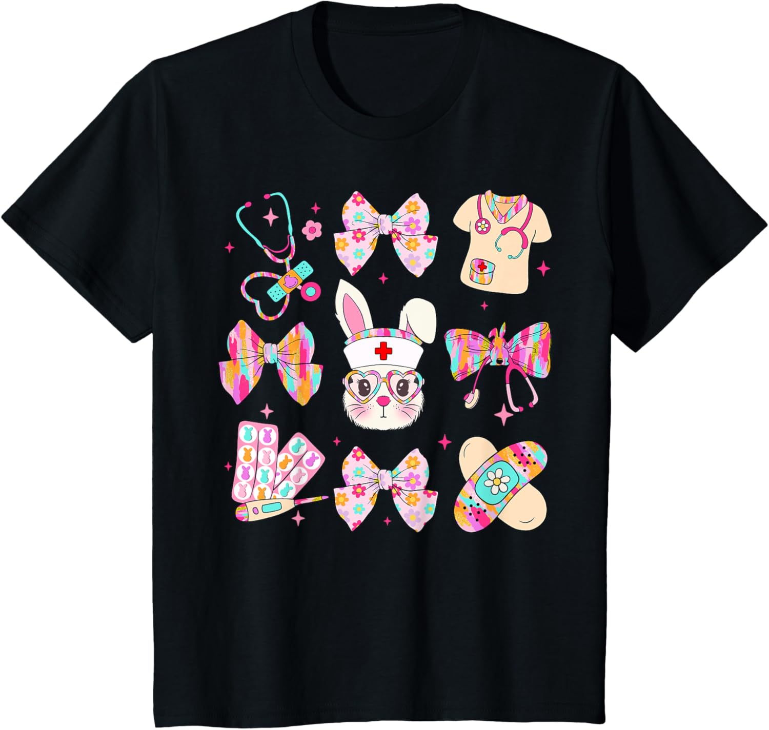 Cute Bunny Nurse Stethoscope Coquette Bow Easter Day Nursing T-Shirt