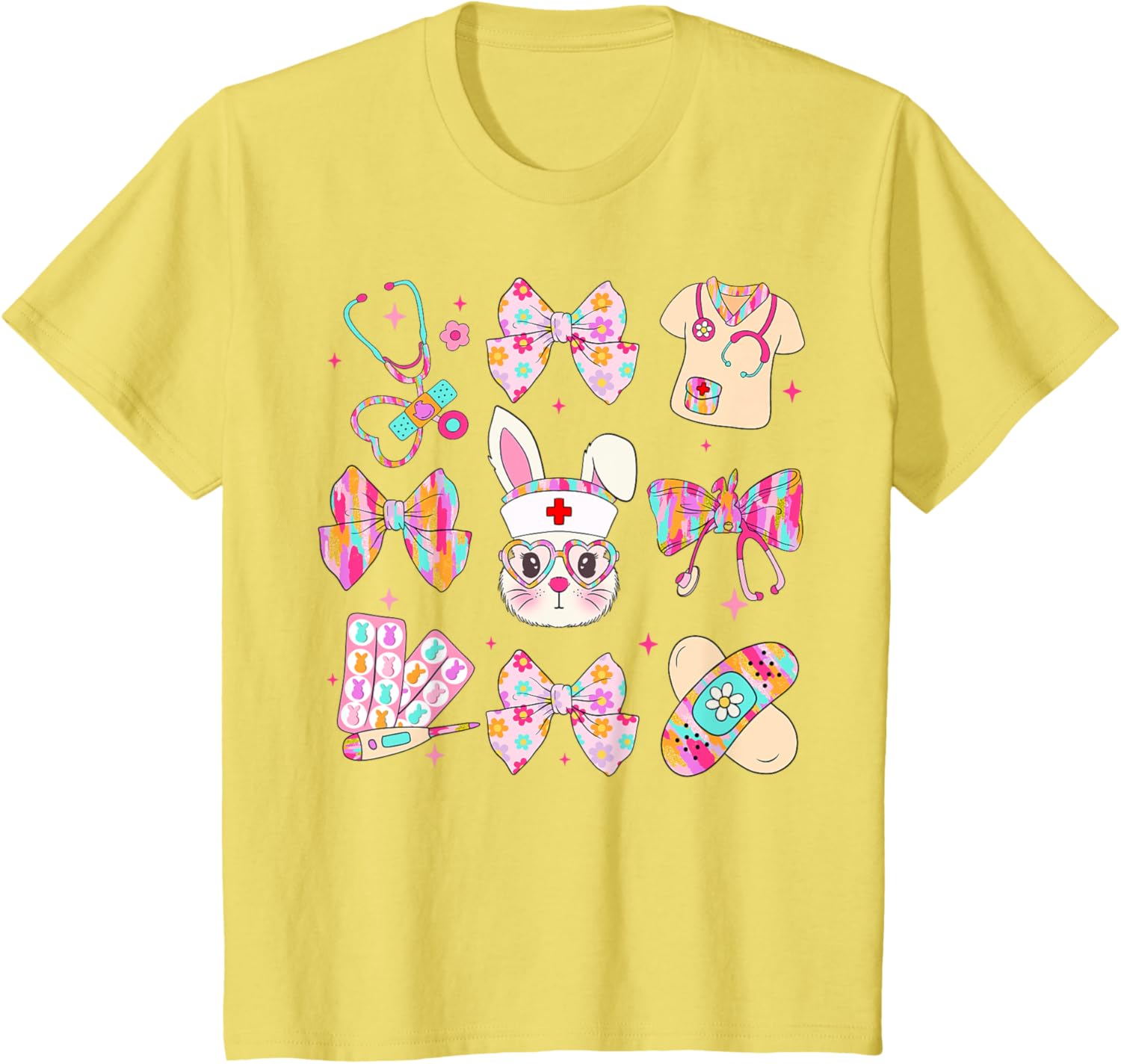 Cute Bunny Nurse Stethoscope Coquette Bow Easter Day Nursing T-Shirt