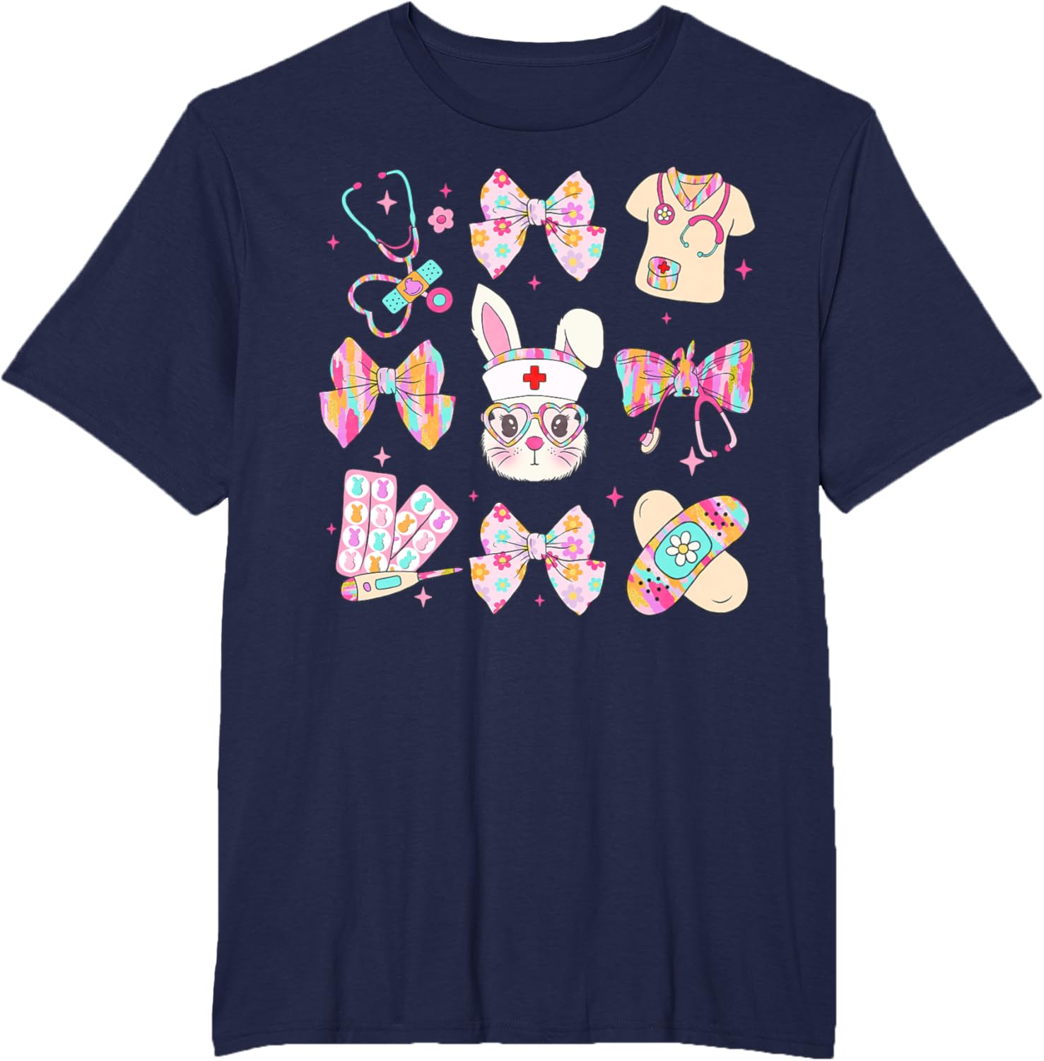 Cute Bunny Nurse Stethoscope Coquette Bow Easter Day Nursing T-Shirt