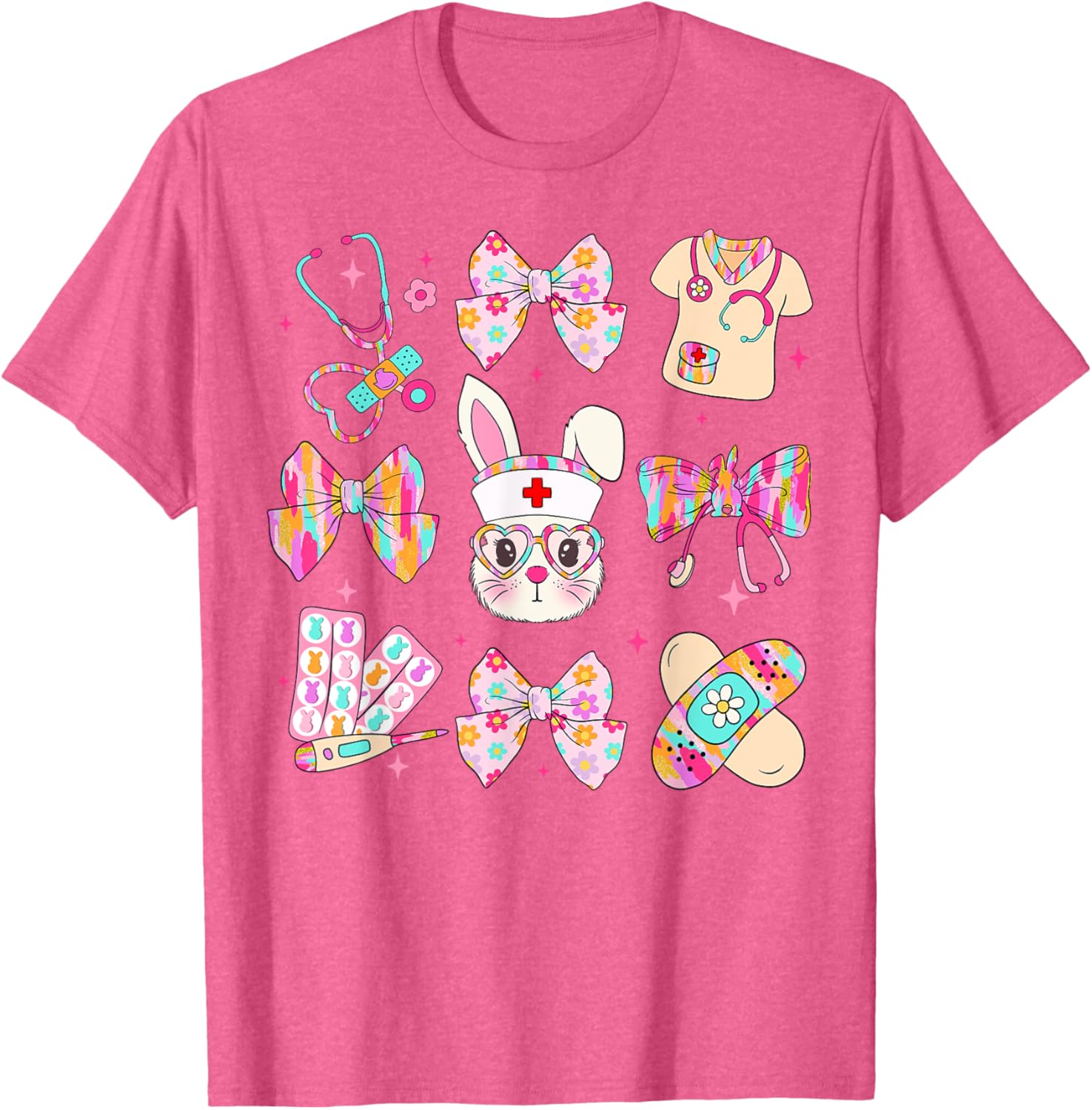 Cute Bunny Nurse Stethoscope Coquette Bow Easter Day Nursing T-Shirt