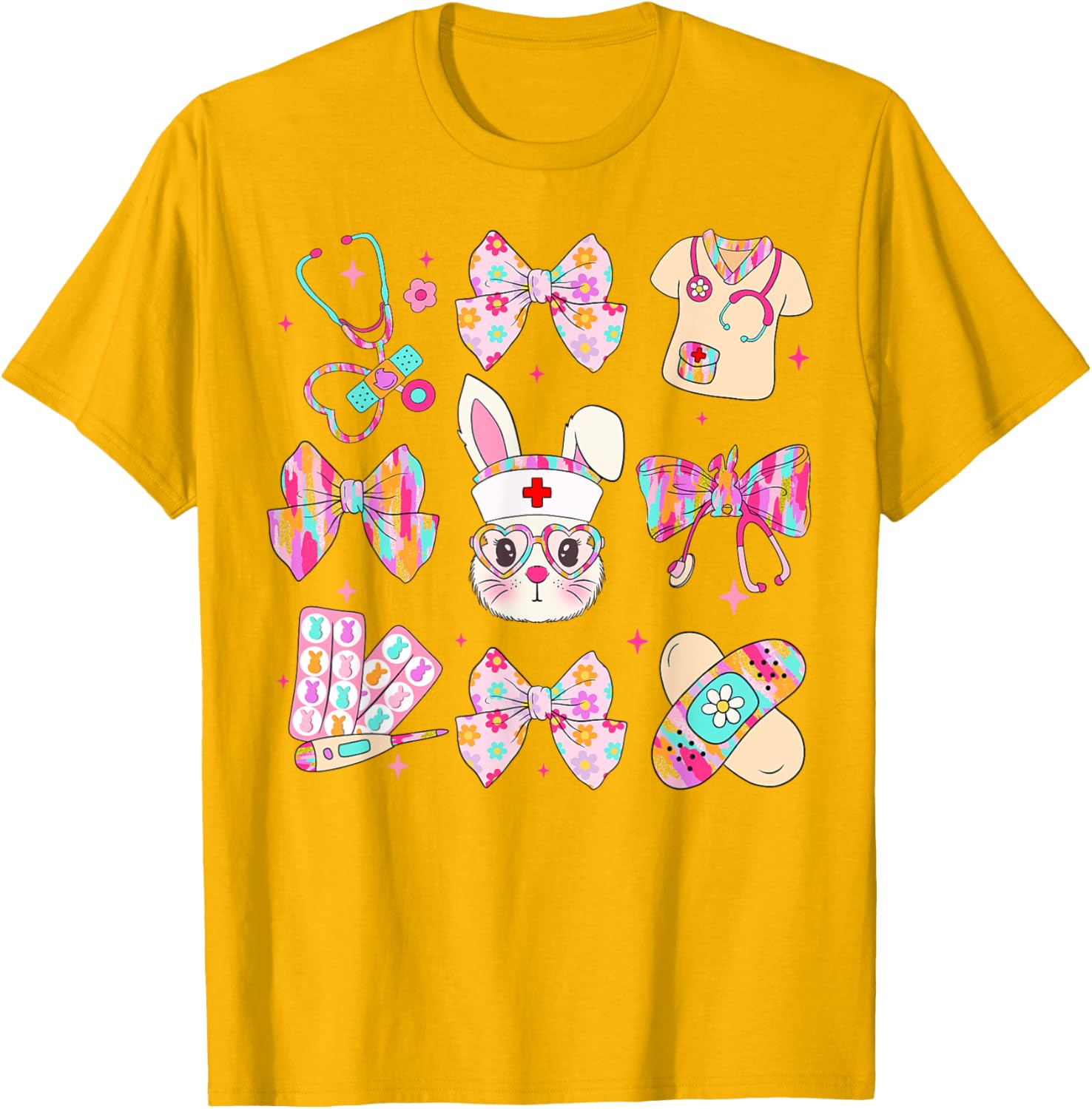 Cute Bunny Nurse Stethoscope Coquette Bow Easter Day Nursing T-Shirt