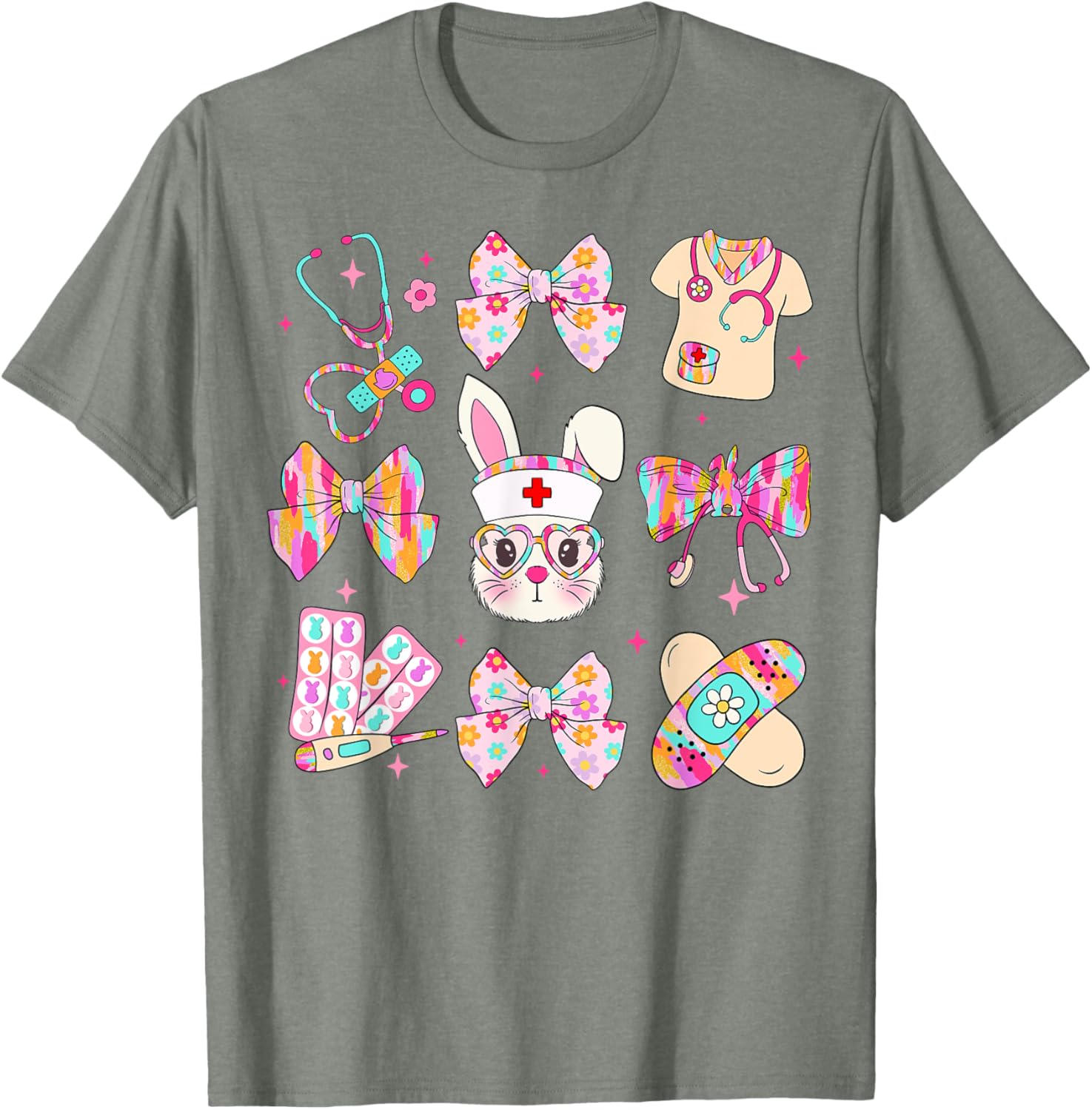 Cute Bunny Nurse Stethoscope Coquette Bow Easter Day Nursing T-Shirt