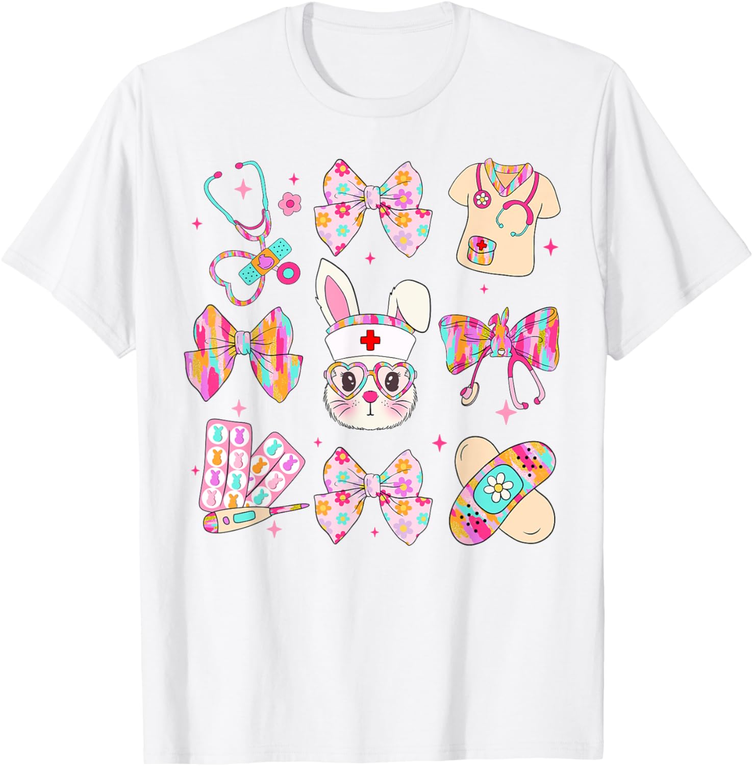 Cute Bunny Nurse Stethoscope Coquette Bow Easter Day Nursing T-Shirt