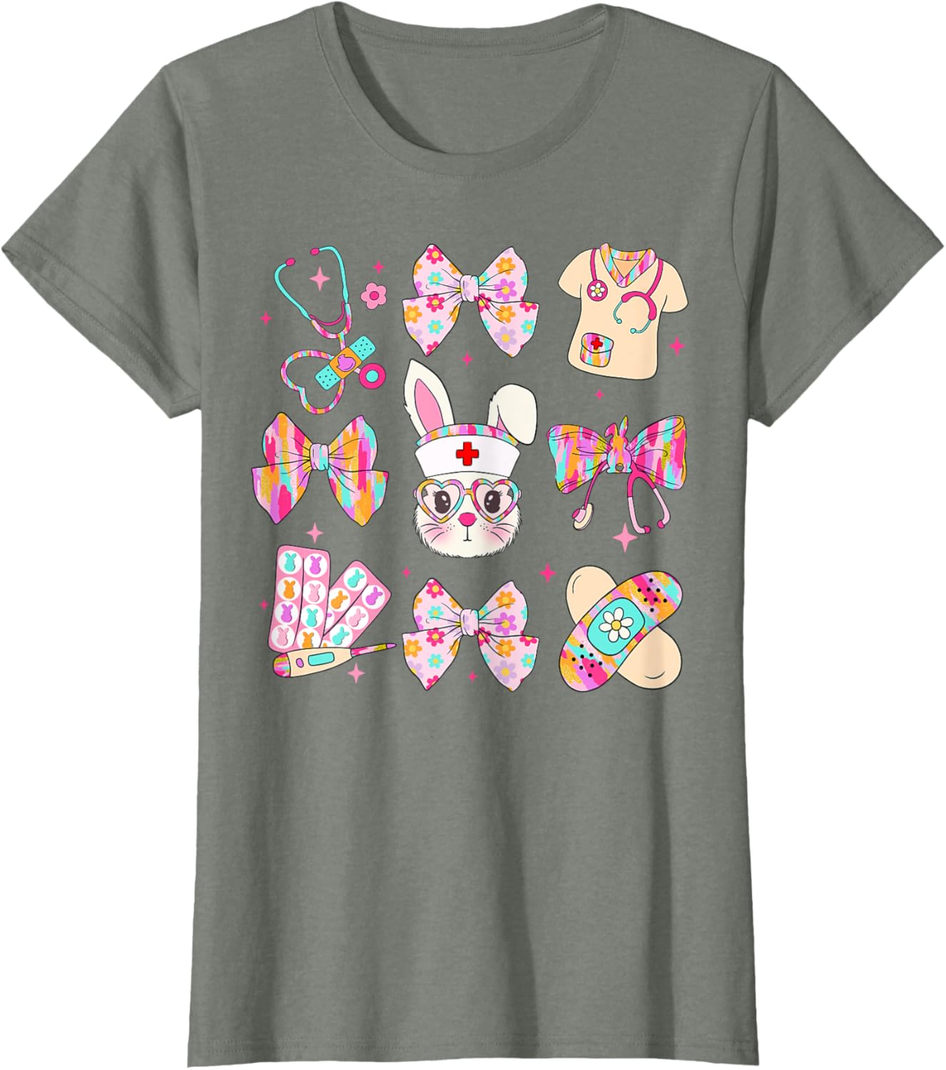 Cute Bunny Nurse Stethoscope Coquette Bow Easter Day Nursing T-Shirt