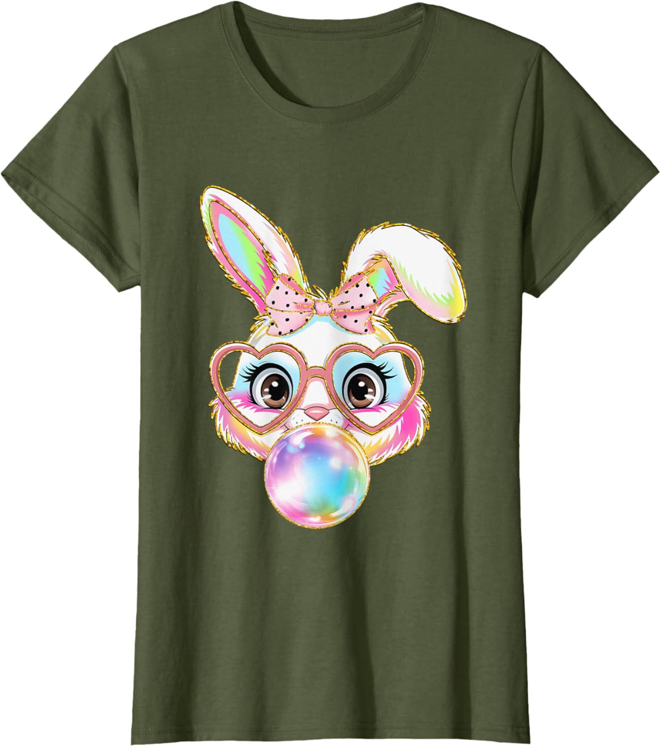 Cute Bunny Rabbit Blowing Bubble Easter Bunny Coquette Bow T-Shirt