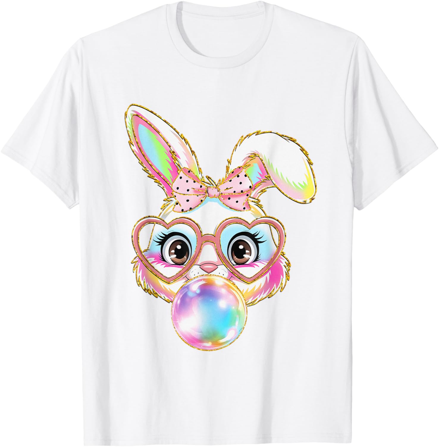 Cute Bunny Rabbit Blowing Bubble Easter Bunny Coquette Bow T-Shirt