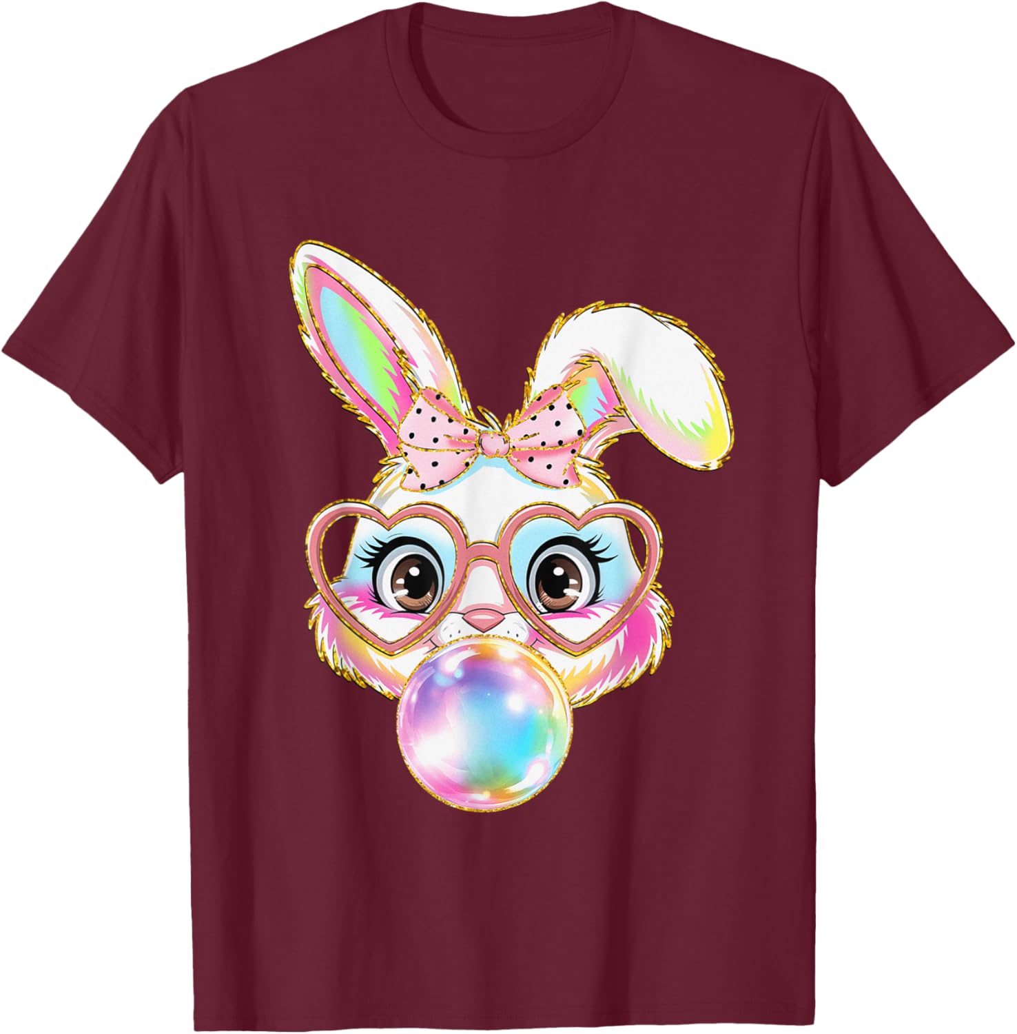 Cute Bunny Rabbit Blowing Bubble Easter Bunny Coquette Bow T-Shirt