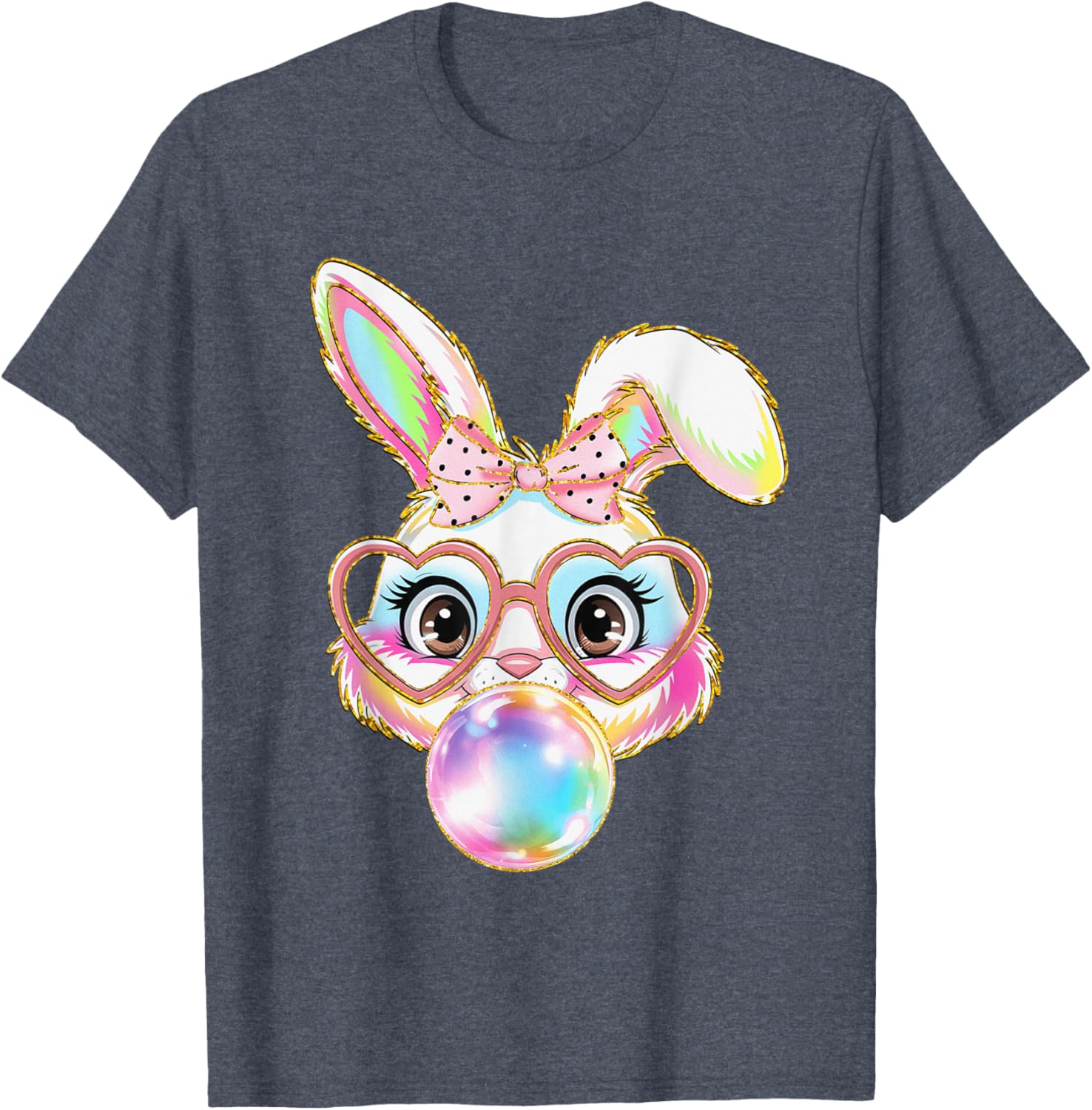 Cute Bunny Rabbit Blowing Bubble Easter Bunny Coquette Bow T-Shirt