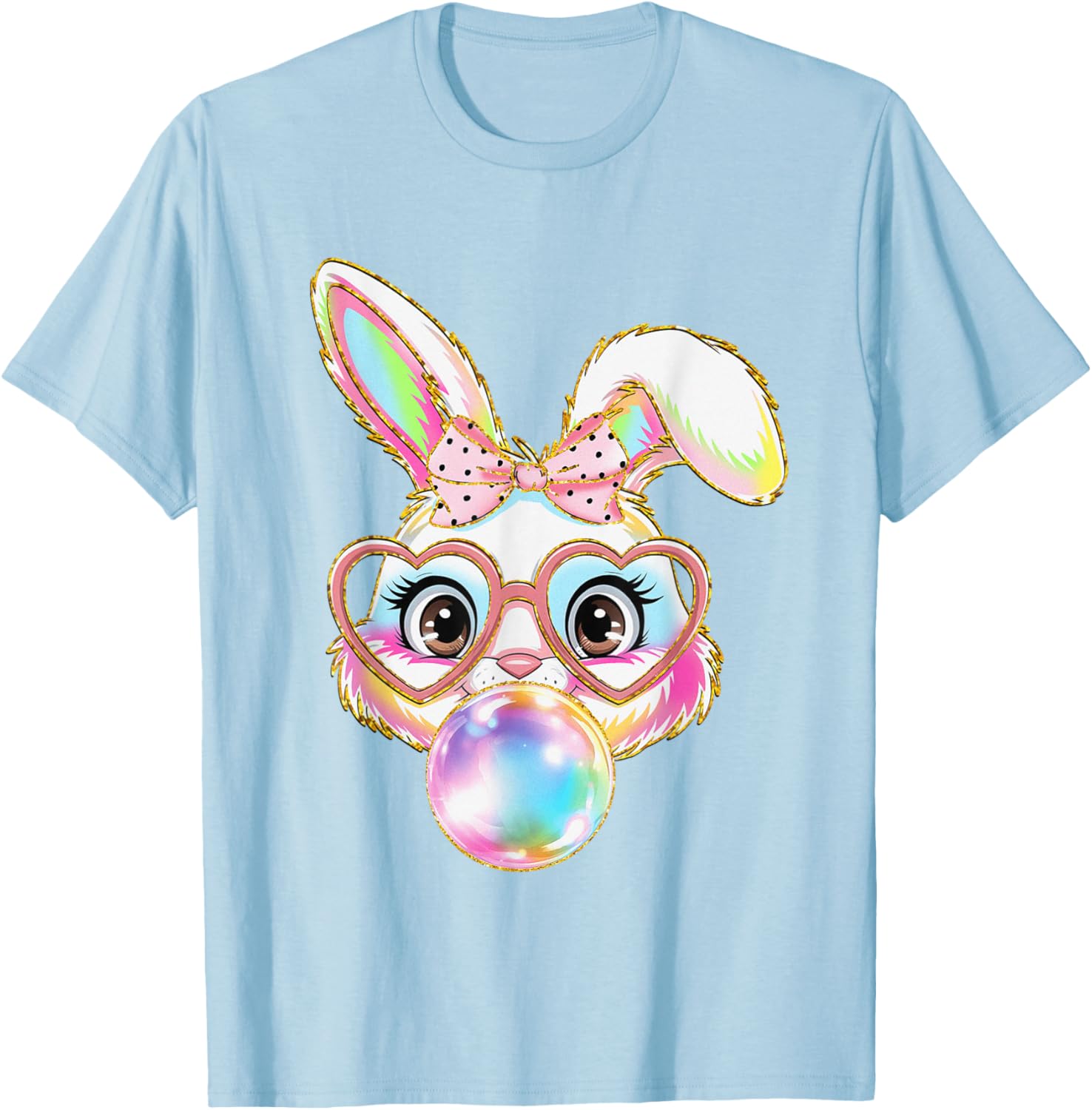 Cute Bunny Rabbit Blowing Bubble Easter Bunny Coquette Bow T-Shirt