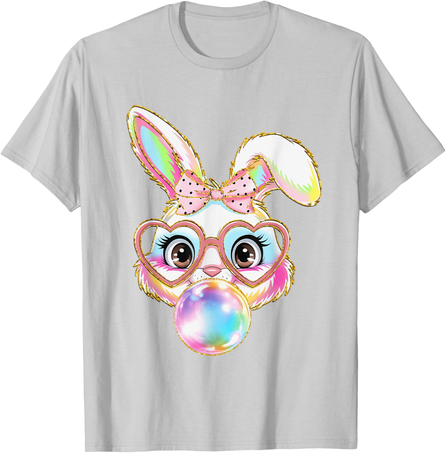 Cute Bunny Rabbit Blowing Bubble Easter Bunny Coquette Bow T-Shirt