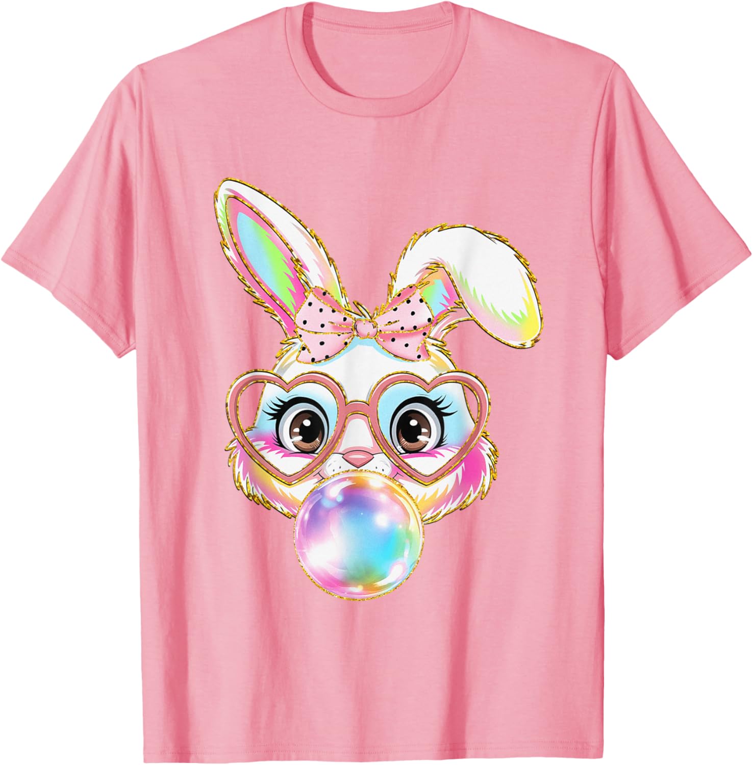 Cute Bunny Rabbit Blowing Bubble Easter Bunny Coquette Bow T-Shirt