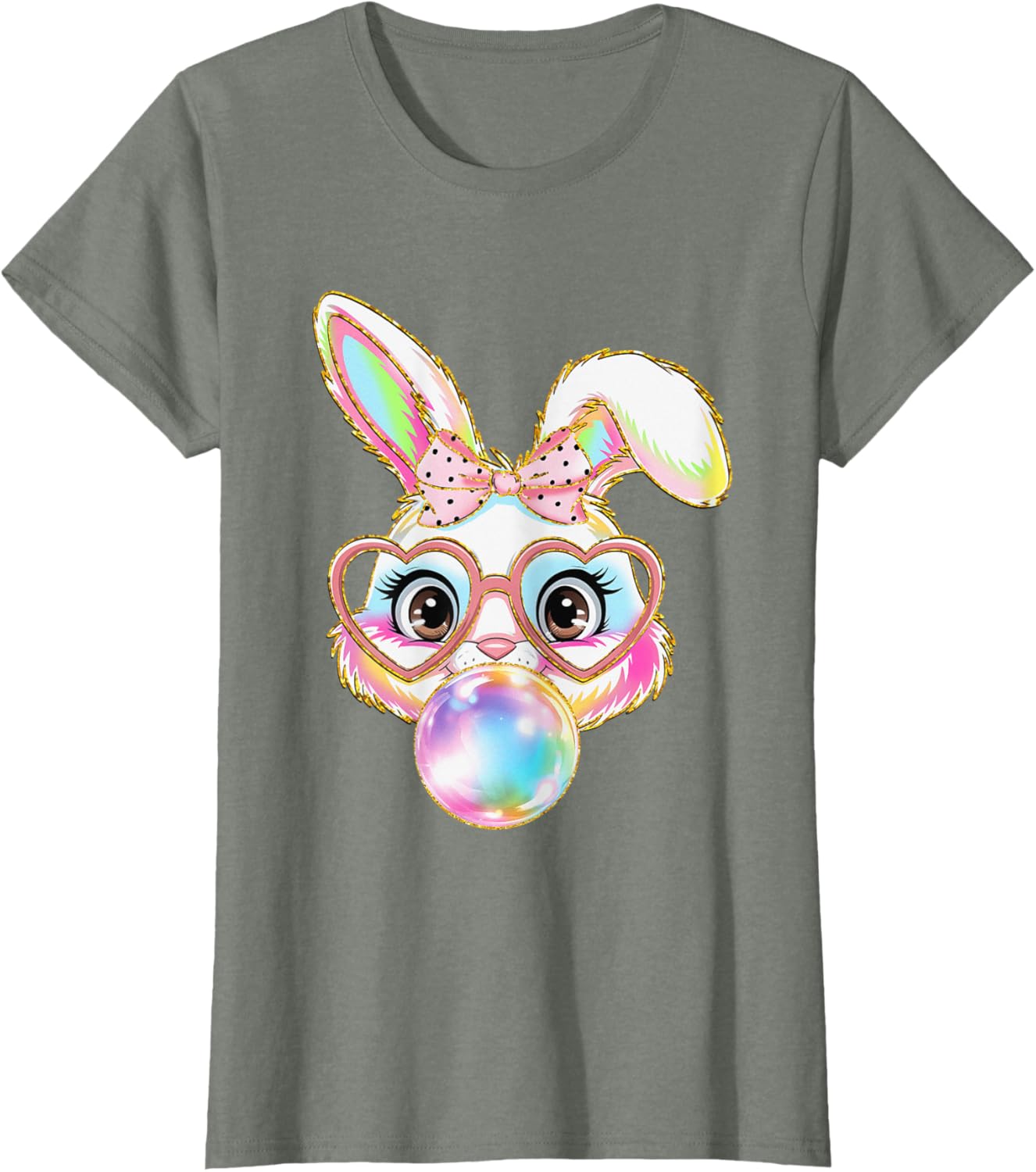 Cute Bunny Rabbit Blowing Bubble Easter Bunny Coquette Bow T-Shirt