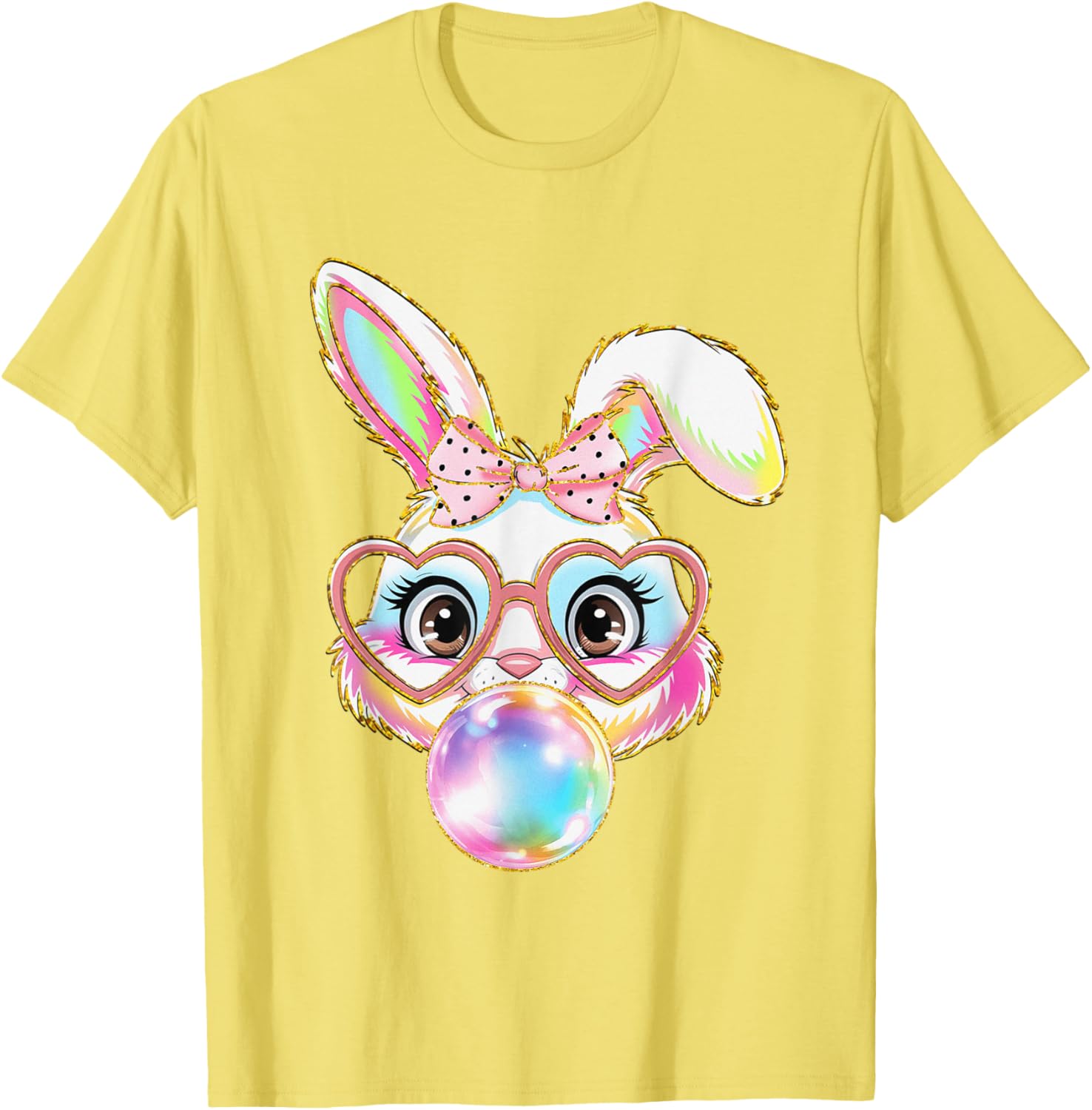 Cute Bunny Rabbit Blowing Bubble Easter Bunny Coquette Bow T-Shirt