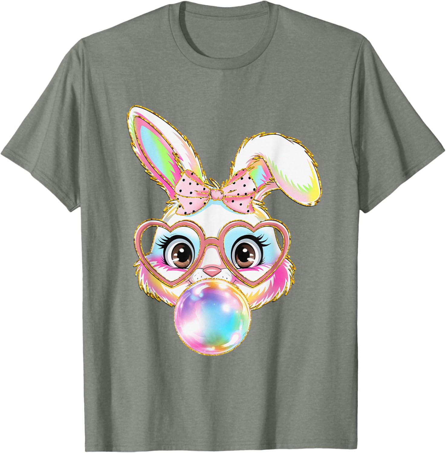 Cute Bunny Rabbit Blowing Bubble Easter Bunny Coquette Bow T-Shirt