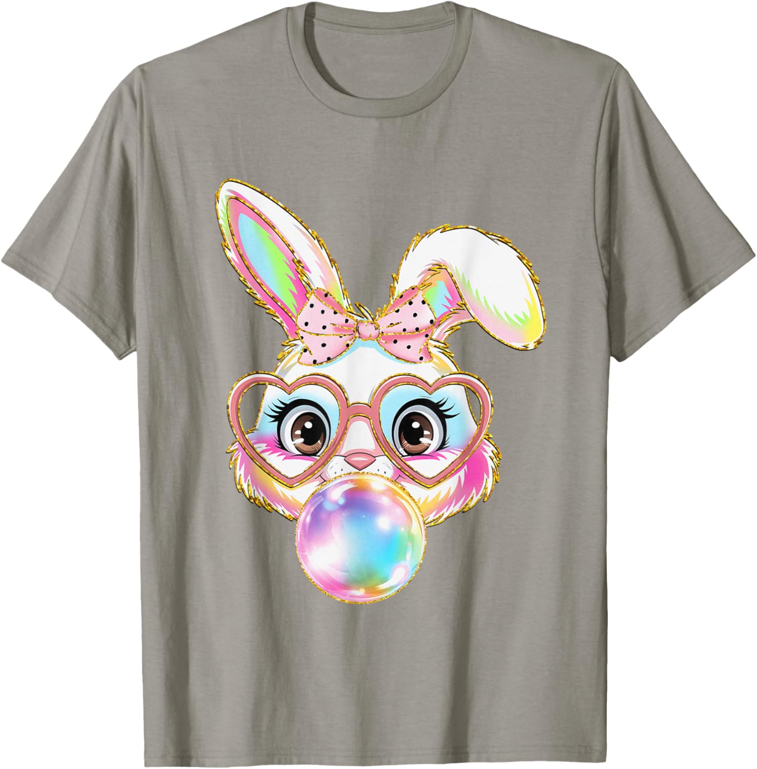 Cute Bunny Rabbit Blowing Bubble Easter Bunny Coquette Bow T-Shirt