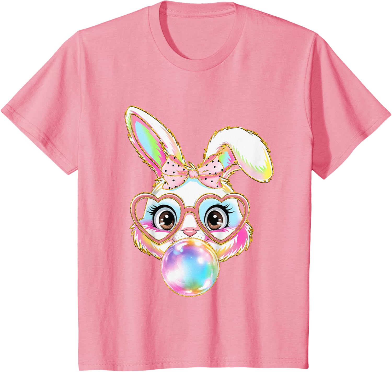 Cute Bunny Rabbit Blowing Bubble Easter Bunny Coquette Bow T-Shirt