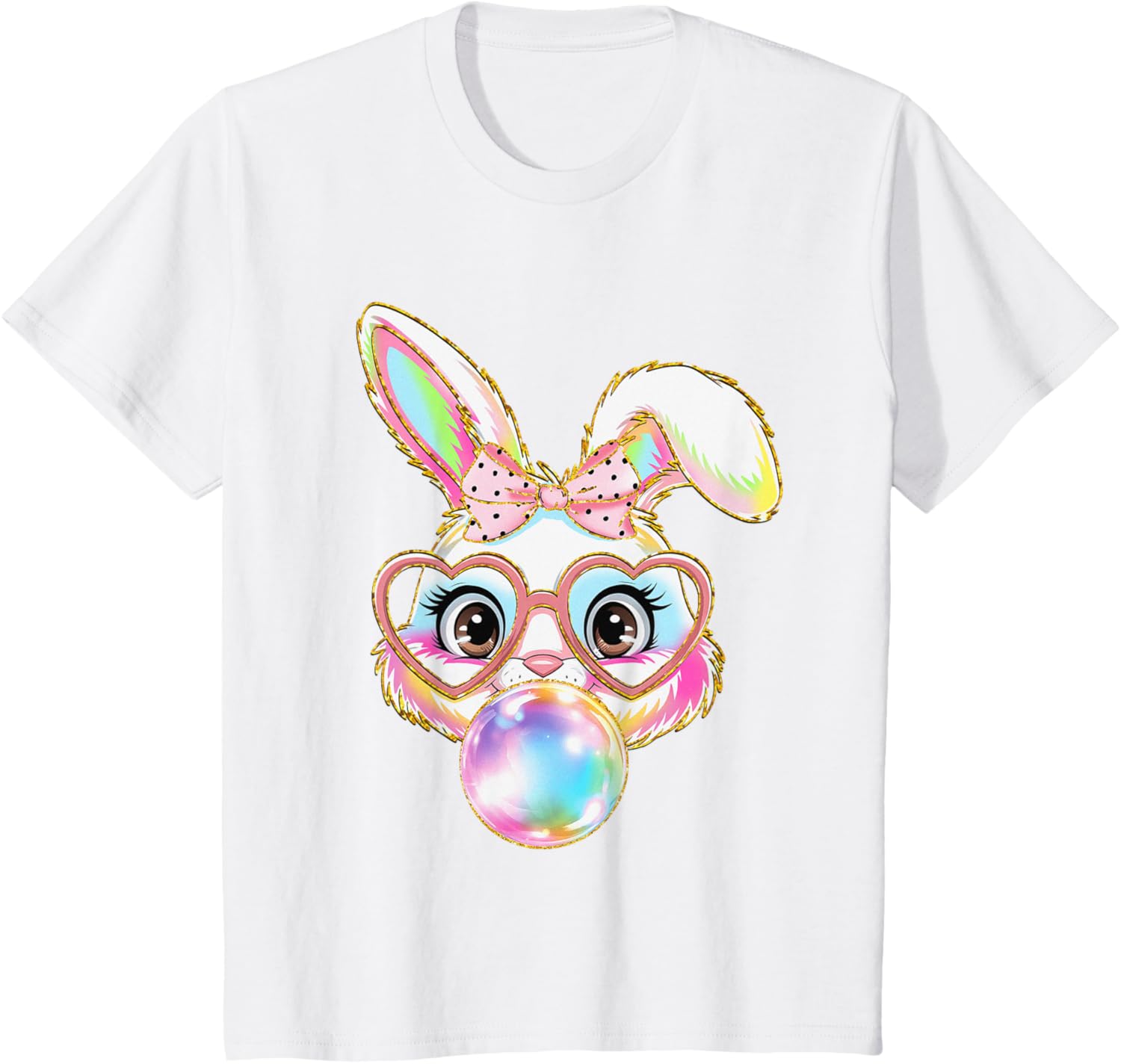 Cute Bunny Rabbit Blowing Bubble Easter Bunny Coquette Bow T-Shirt