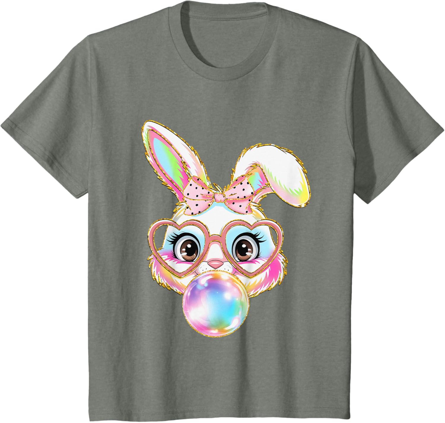 Cute Bunny Rabbit Blowing Bubble Easter Bunny Coquette Bow T-Shirt