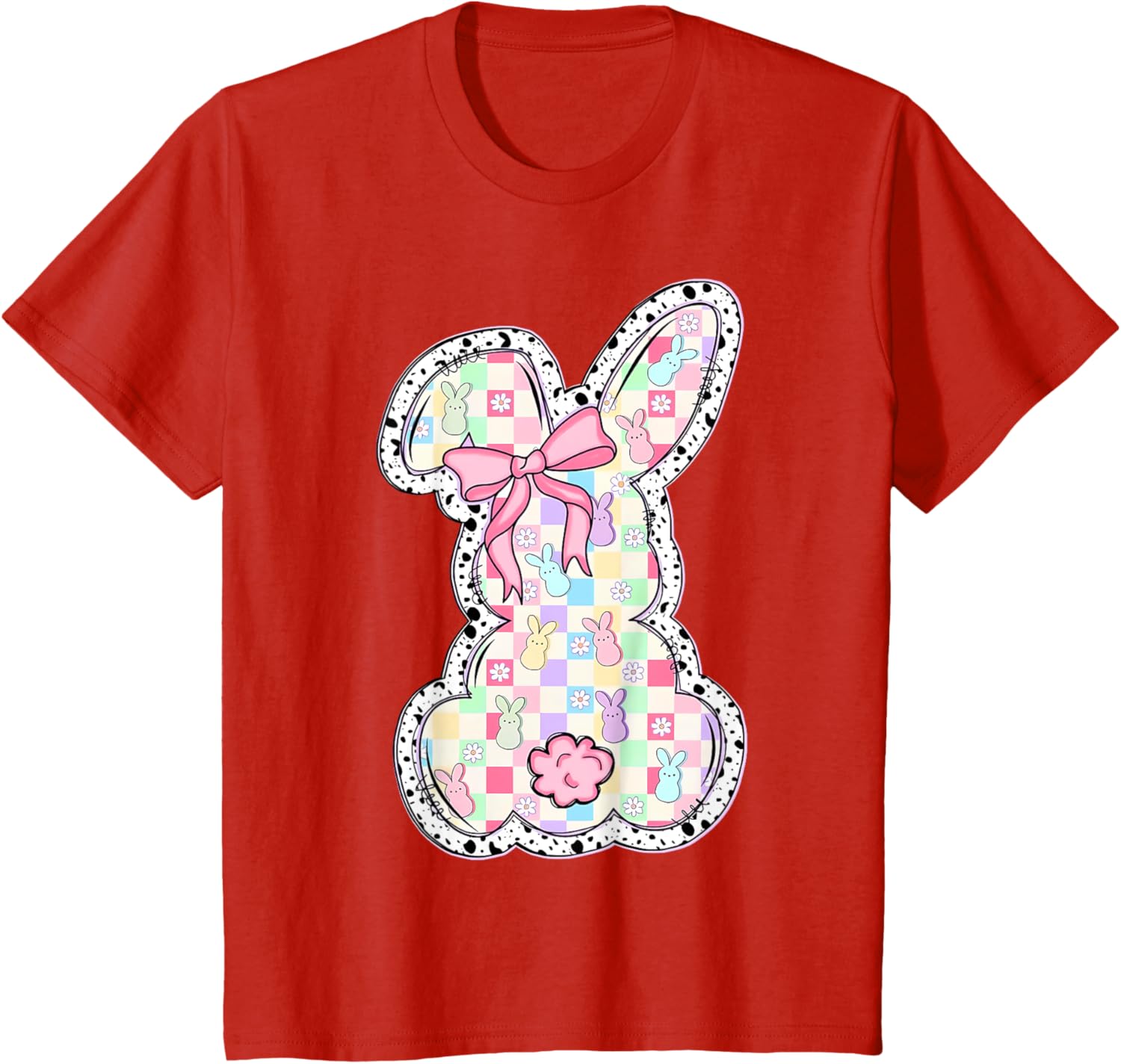 Cute Bunny Rabbit Coquette Bow Dot Happy Easter Day Girl T-Shirt