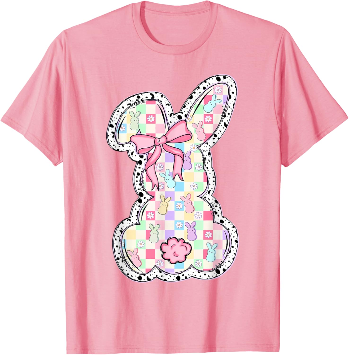 Cute Bunny Rabbit Coquette Bow Dot Happy Easter Day Girl T-Shirt