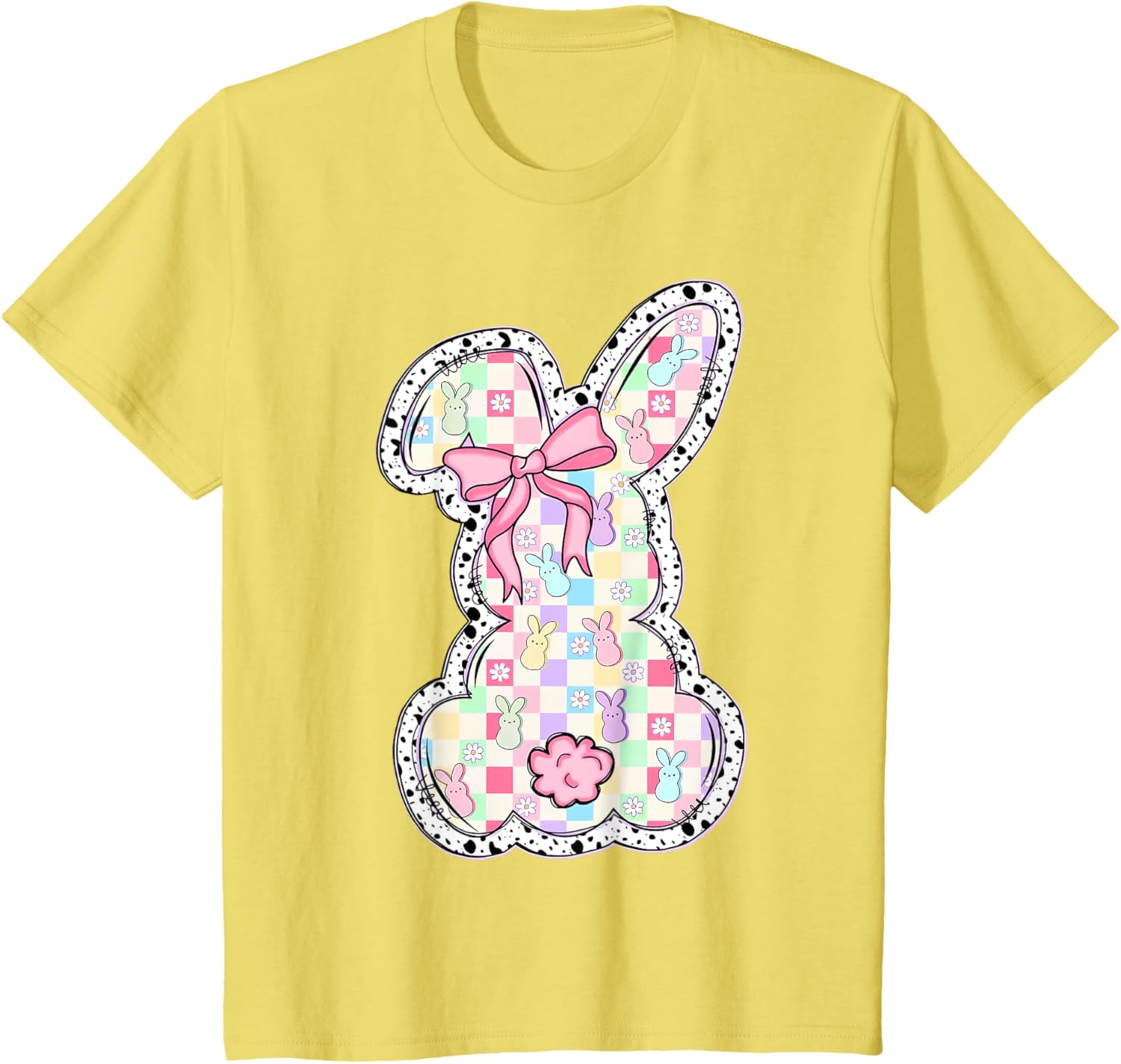 Cute Bunny Rabbit Coquette Bow Dot Happy Easter Day Girl T-Shirt