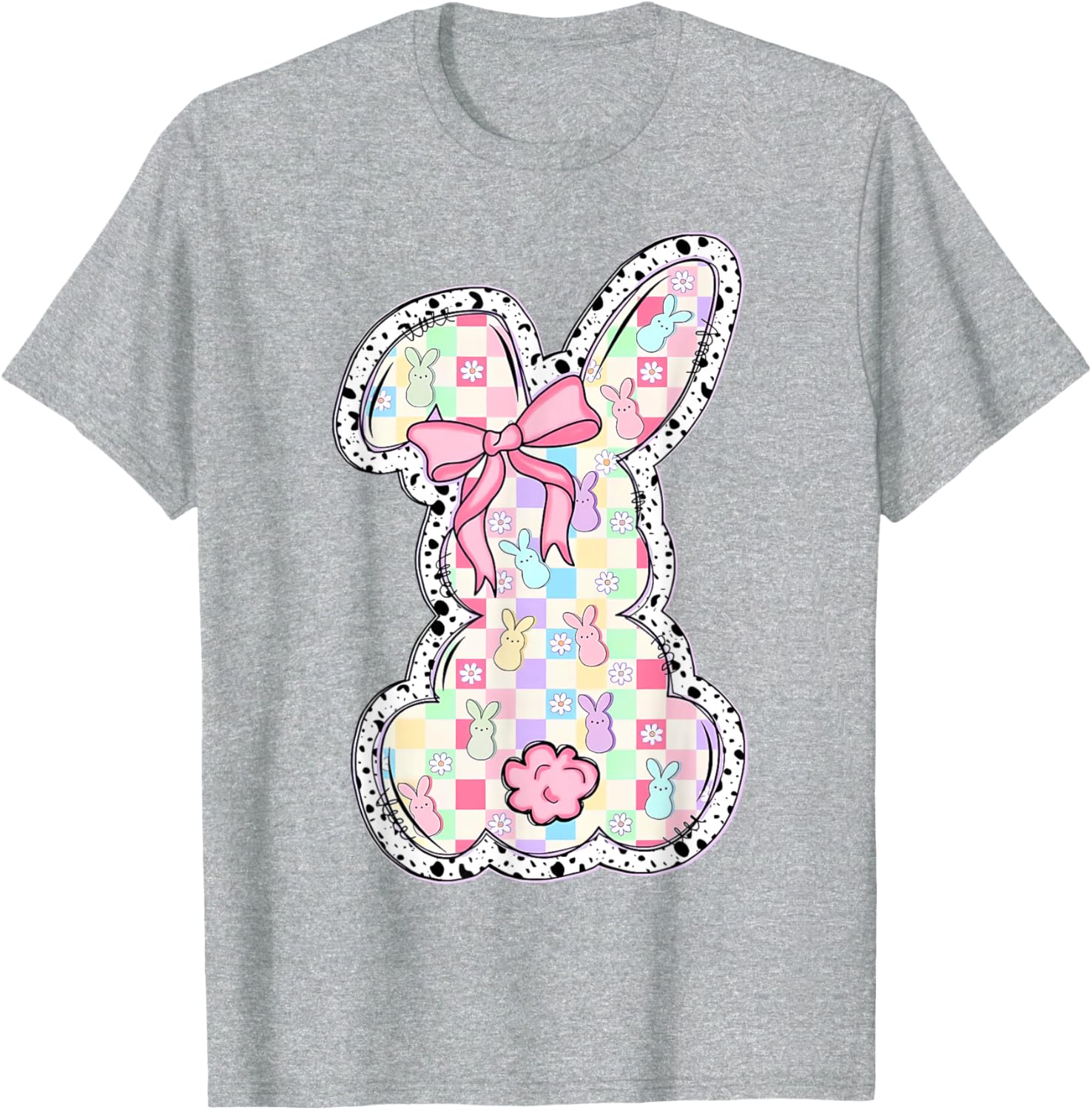 Cute Bunny Rabbit Coquette Bow Dot Happy Easter Day Girl T-Shirt
