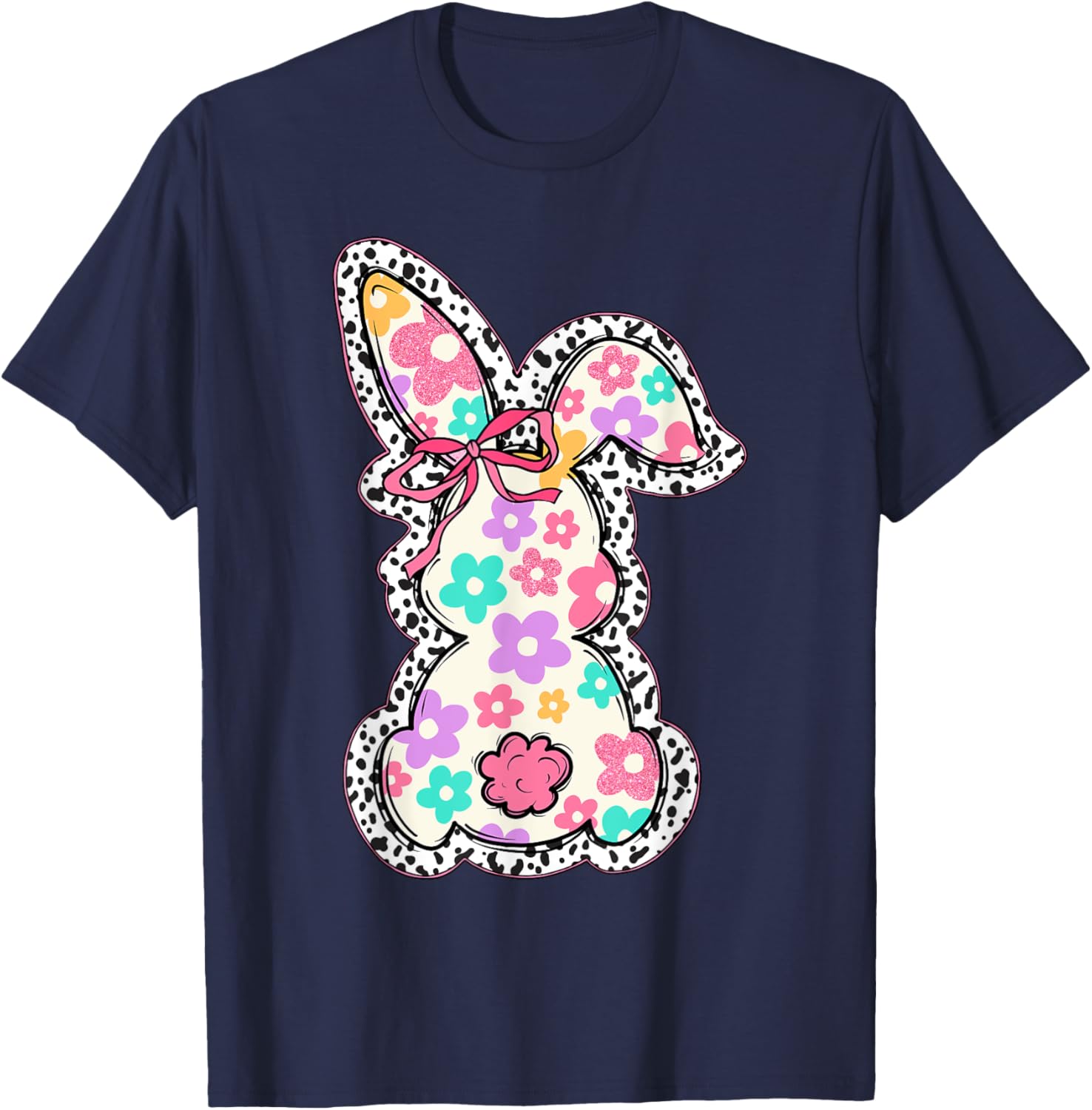 Cute Bunny Rabbit Coquette Bow Floral Girl Happy Easter Day T-Shirt