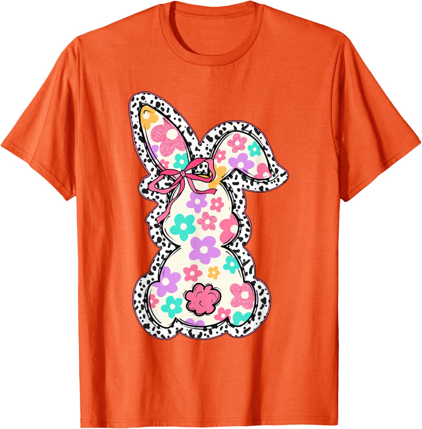 Cute Bunny Rabbit Coquette Bow Floral Girl Happy Easter Day T-Shirt