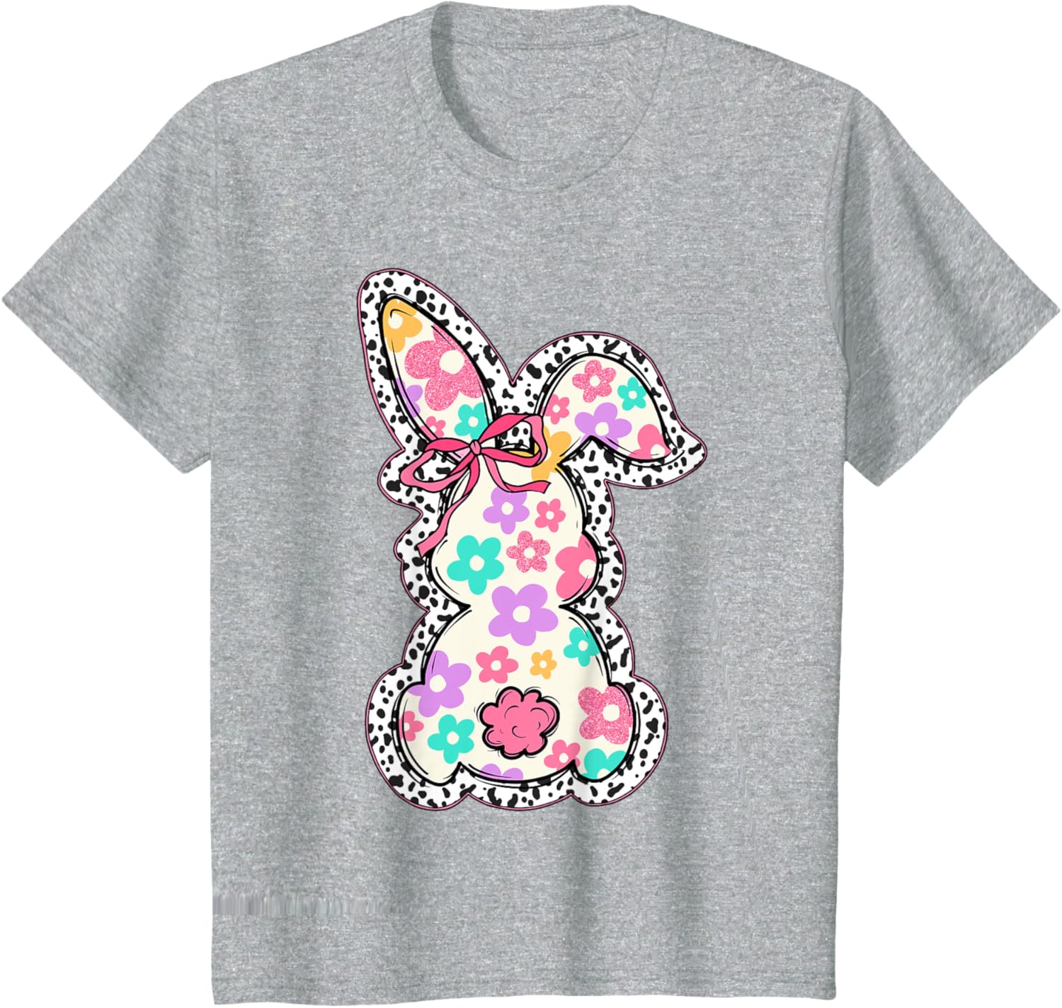 Cute Bunny Rabbit Coquette Bow Floral Girl Happy Easter Day T-Shirt