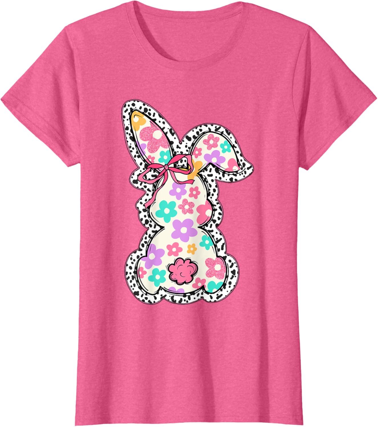 Cute Bunny Rabbit Coquette Bow Floral Girl Happy Easter Day T-Shirt