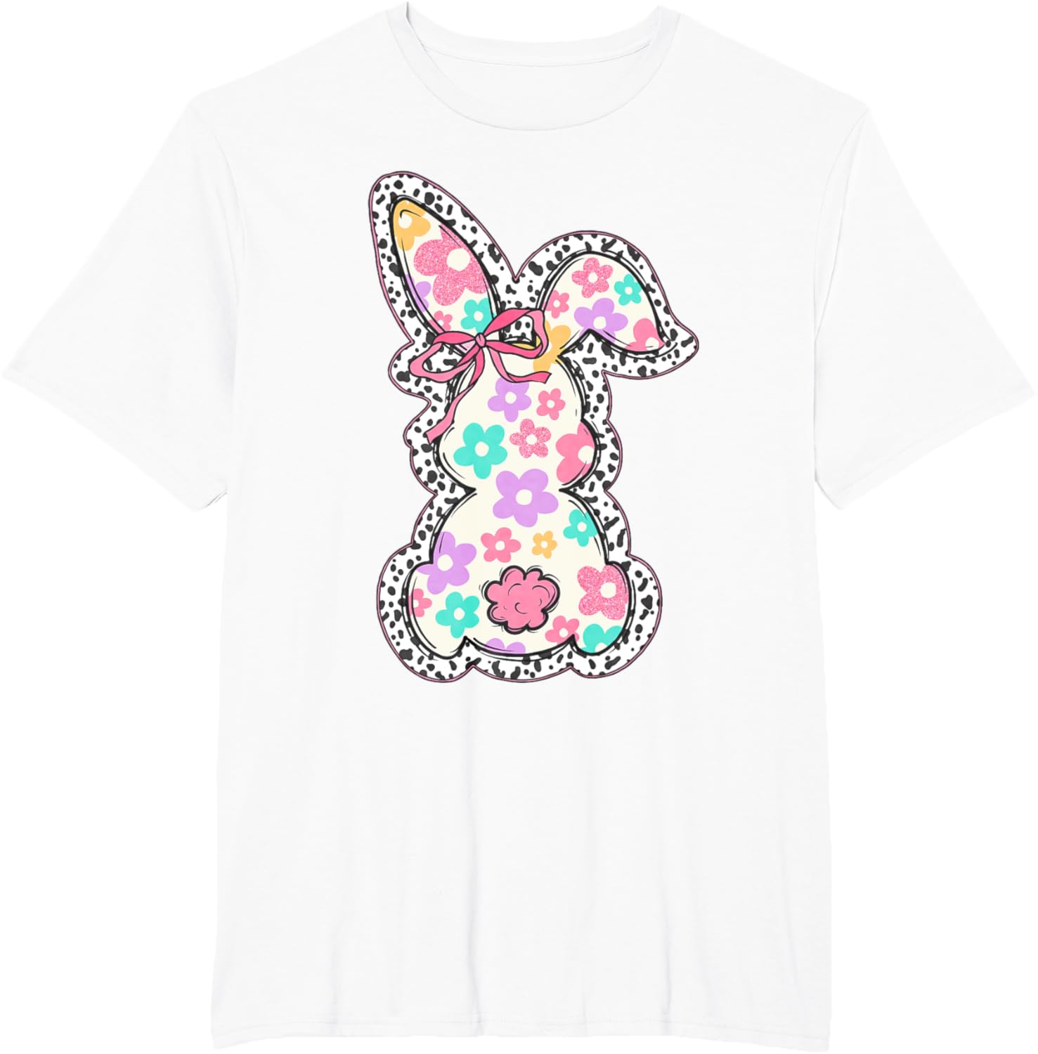 Cute Bunny Rabbit Coquette Bow Floral Girl Happy Easter Day T-Shirt