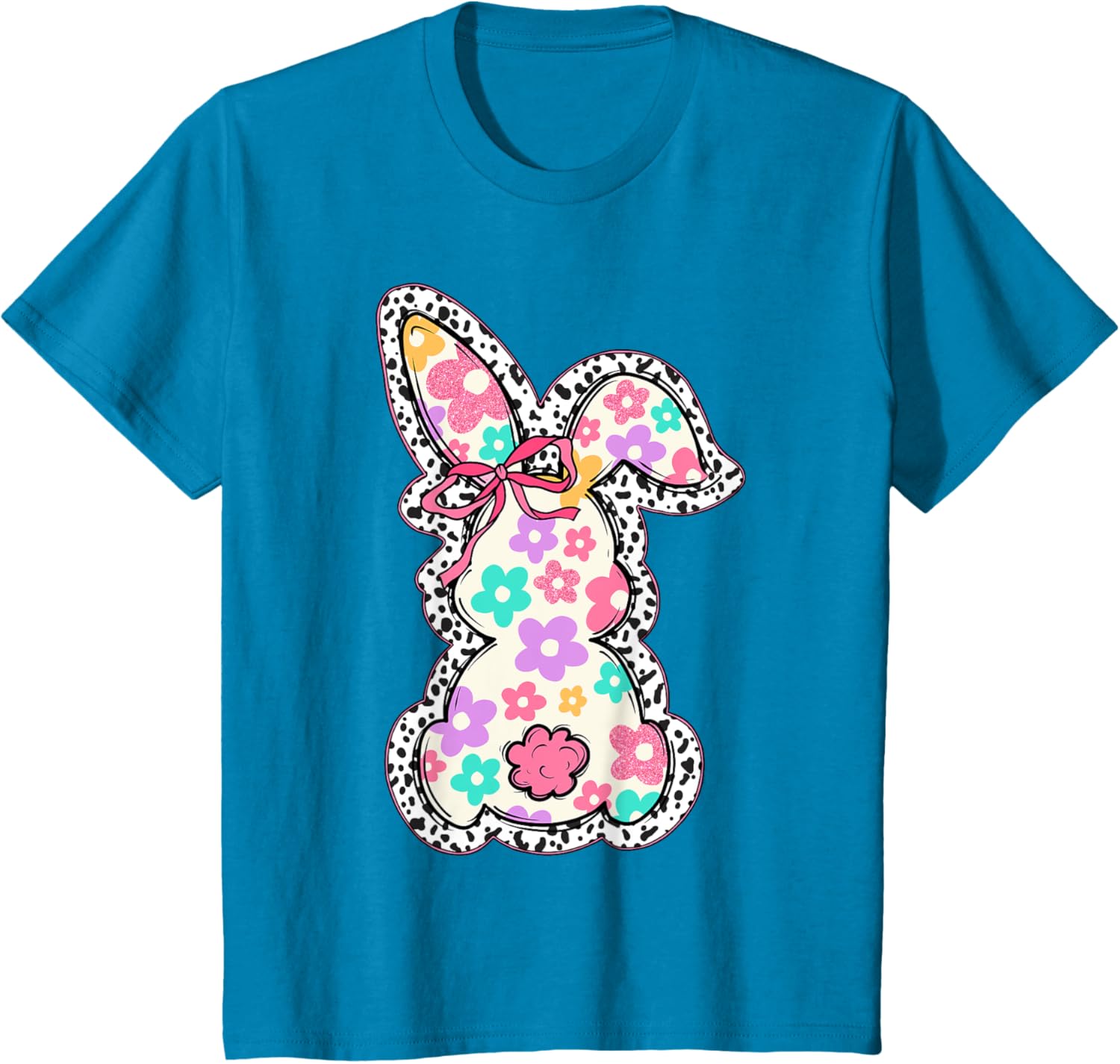 Cute Bunny Rabbit Coquette Bow Floral Girl Happy Easter Day T-Shirt