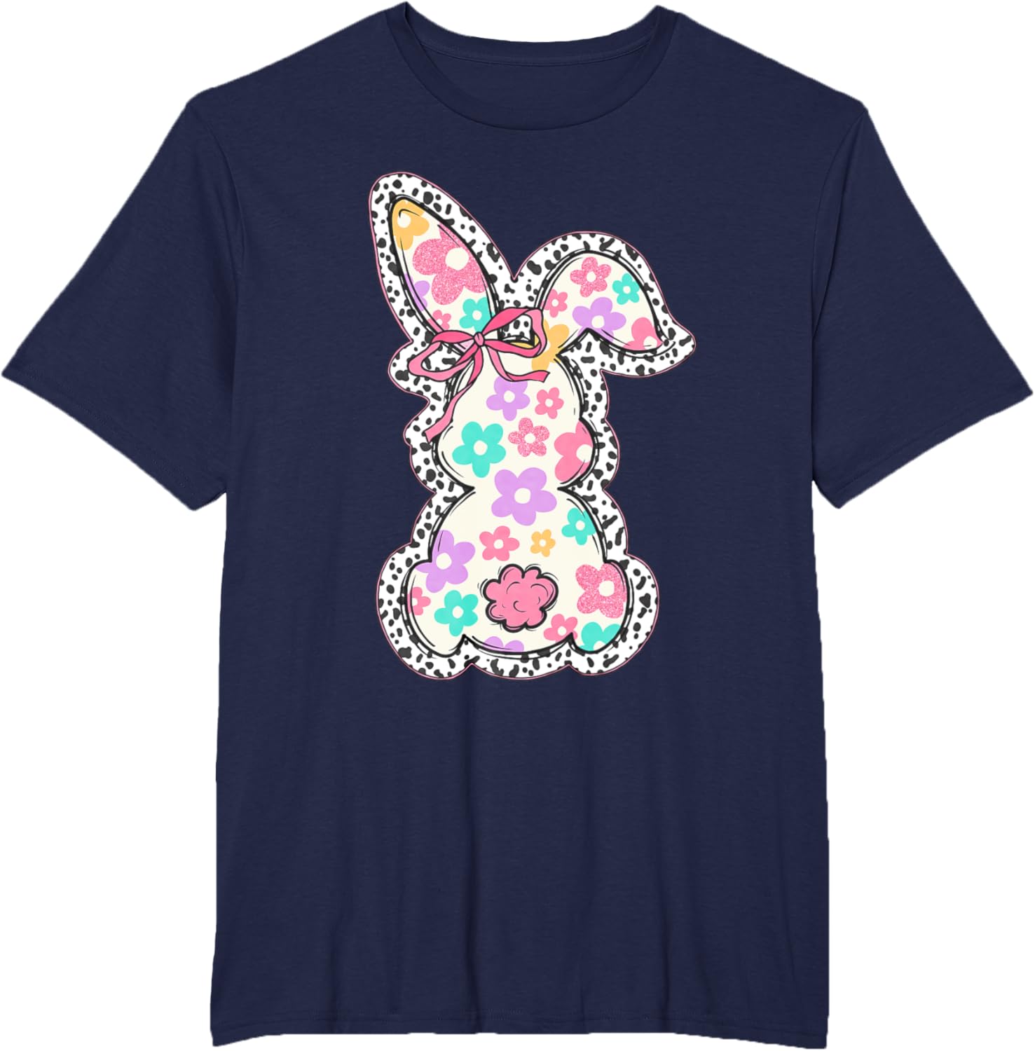 Cute Bunny Rabbit Coquette Bow Floral Girl Happy Easter Day T-Shirt