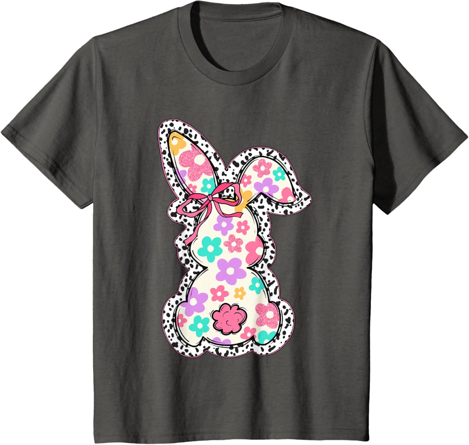 Cute Bunny Rabbit Coquette Bow Floral Girl Happy Easter Day T-Shirt