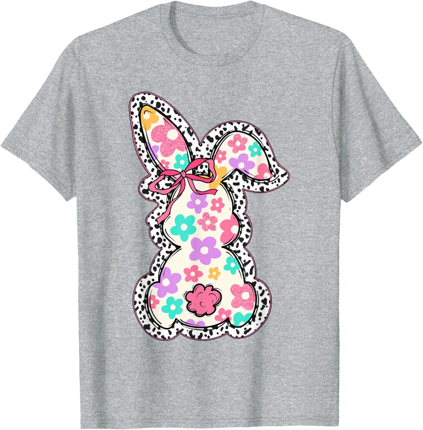 Cute Bunny Rabbit Coquette Bow Floral Girl Happy Easter Day T-Shirt