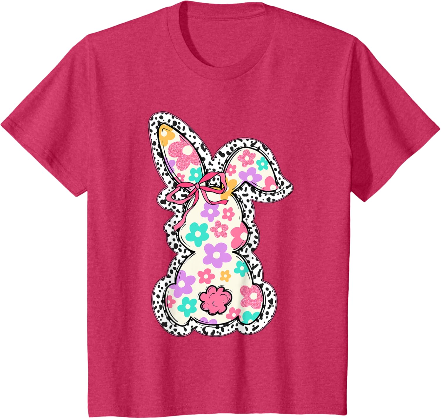 Cute Bunny Rabbit Coquette Bow Floral Girl Happy Easter Day T-Shirt