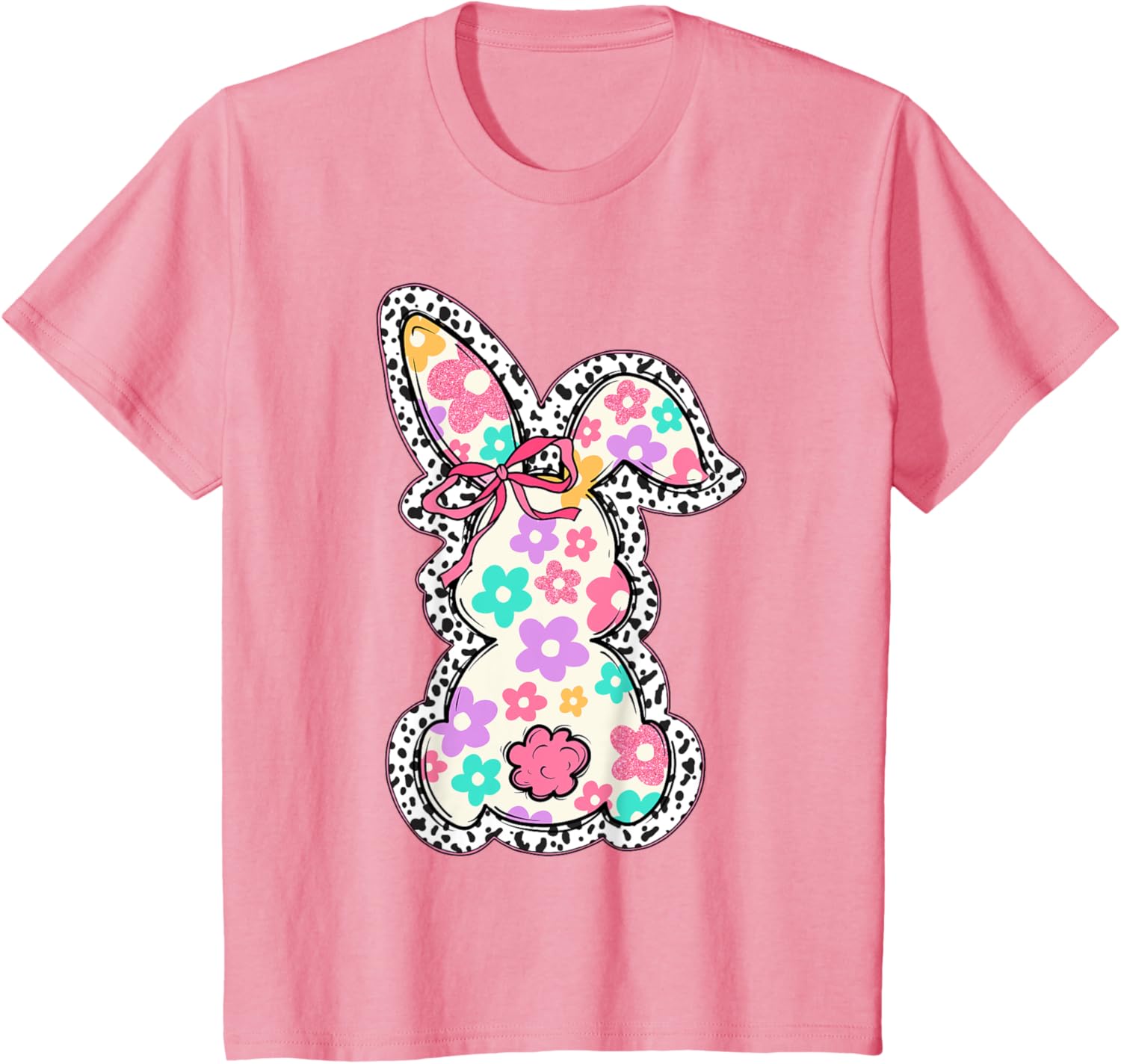 Cute Bunny Rabbit Coquette Bow Floral Girl Happy Easter Day T-Shirt