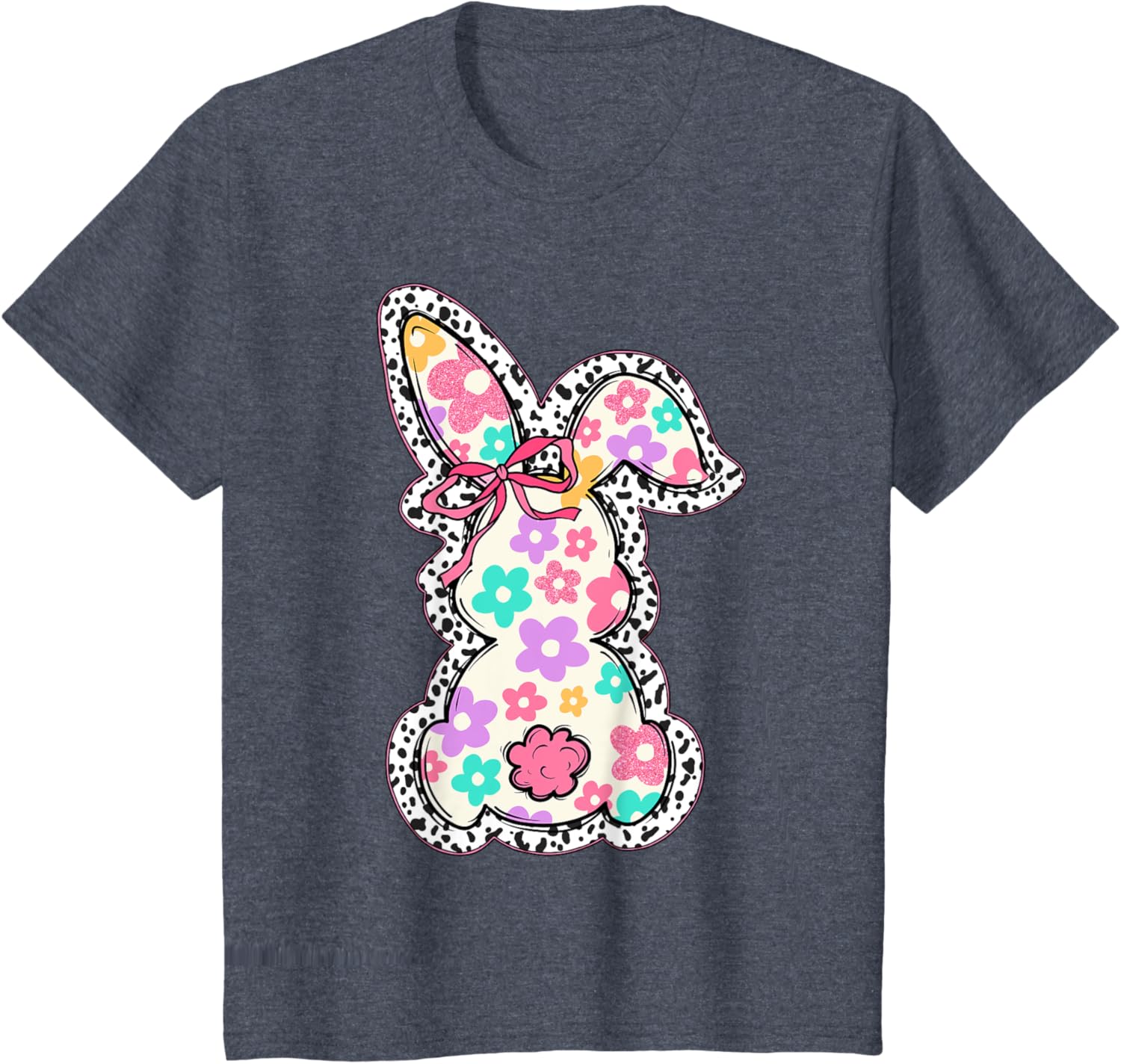 Cute Bunny Rabbit Coquette Bow Floral Girl Happy Easter Day T-Shirt