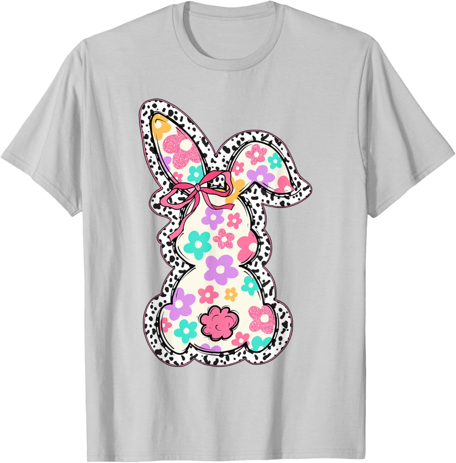 Cute Bunny Rabbit Coquette Bow Floral Girl Happy Easter Day T-Shirt