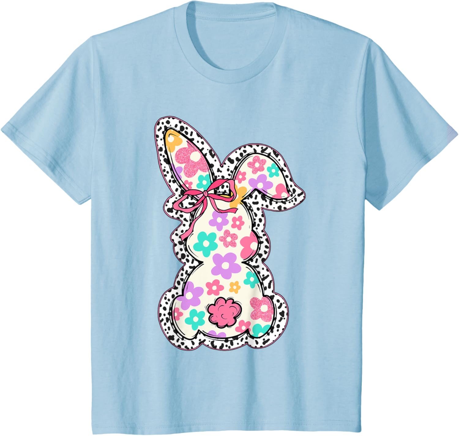 Cute Bunny Rabbit Coquette Bow Floral Girl Happy Easter Day T-Shirt