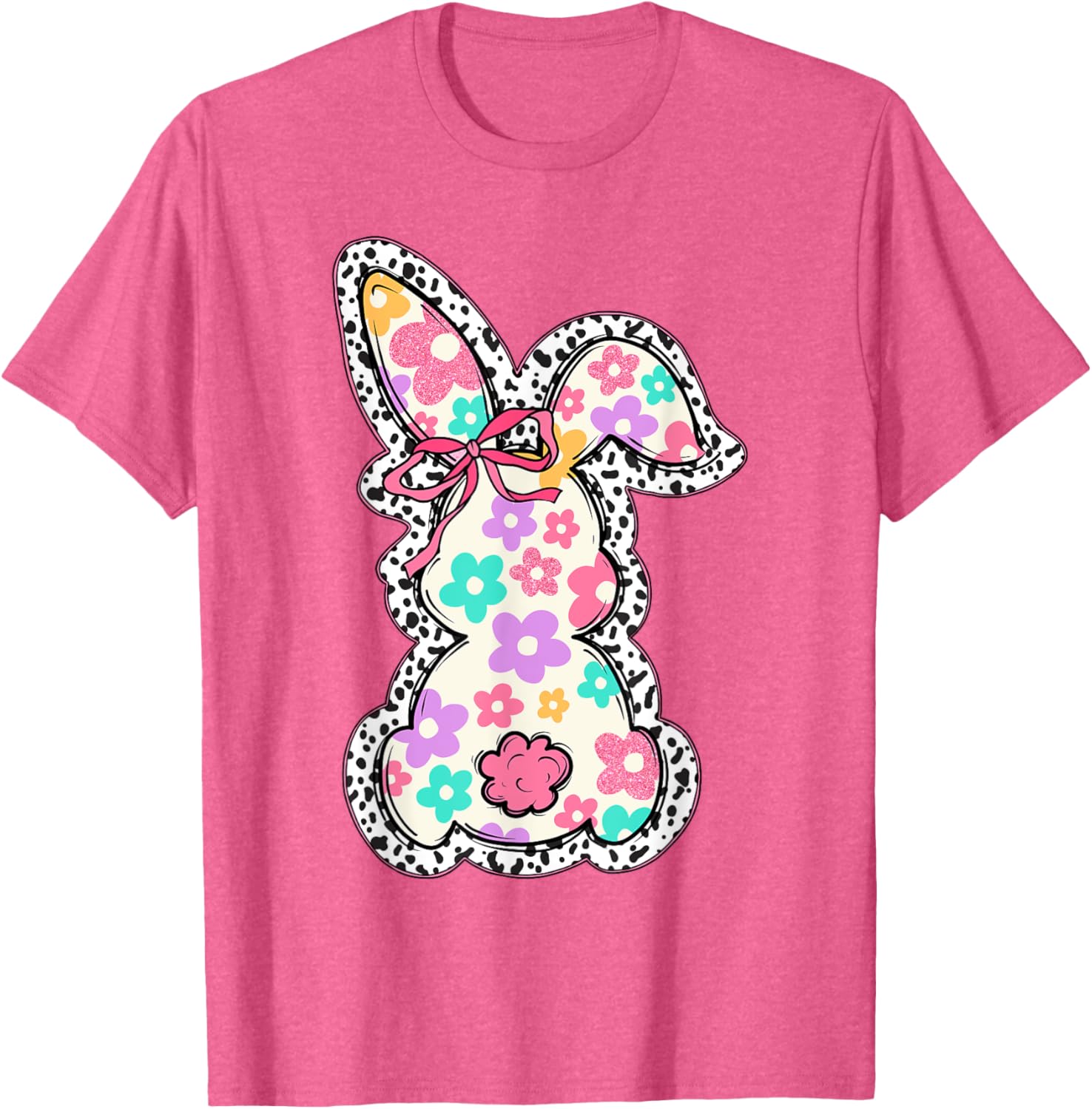 Cute Bunny Rabbit Coquette Bow Floral Girl Happy Easter Day T-Shirt