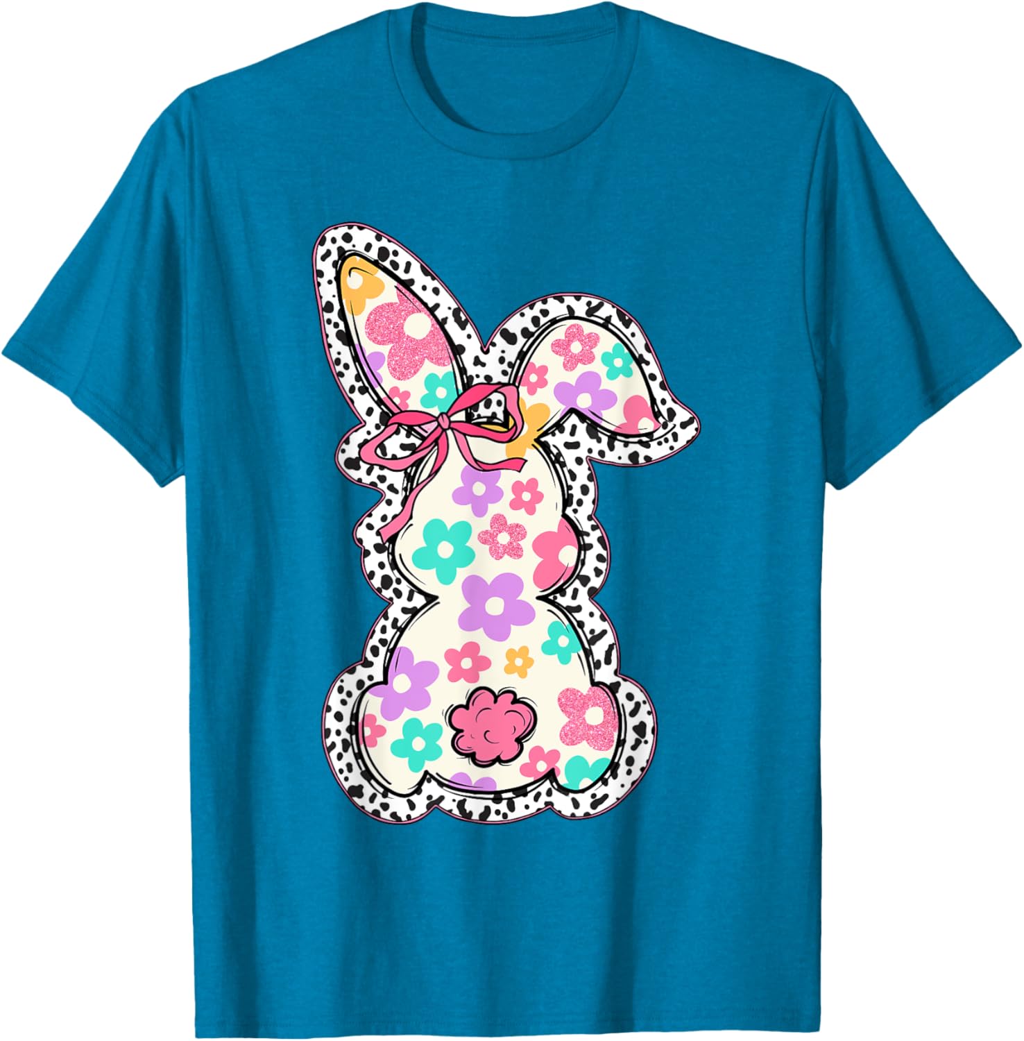 Cute Bunny Rabbit Coquette Bow Floral Girl Happy Easter Day T-Shirt