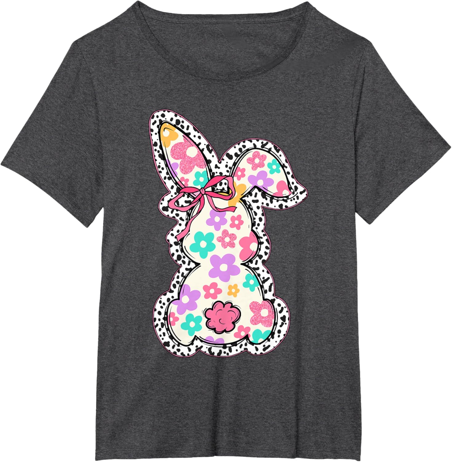 Cute Bunny Rabbit Coquette Bow Floral Girl Happy Easter Day T-Shirt