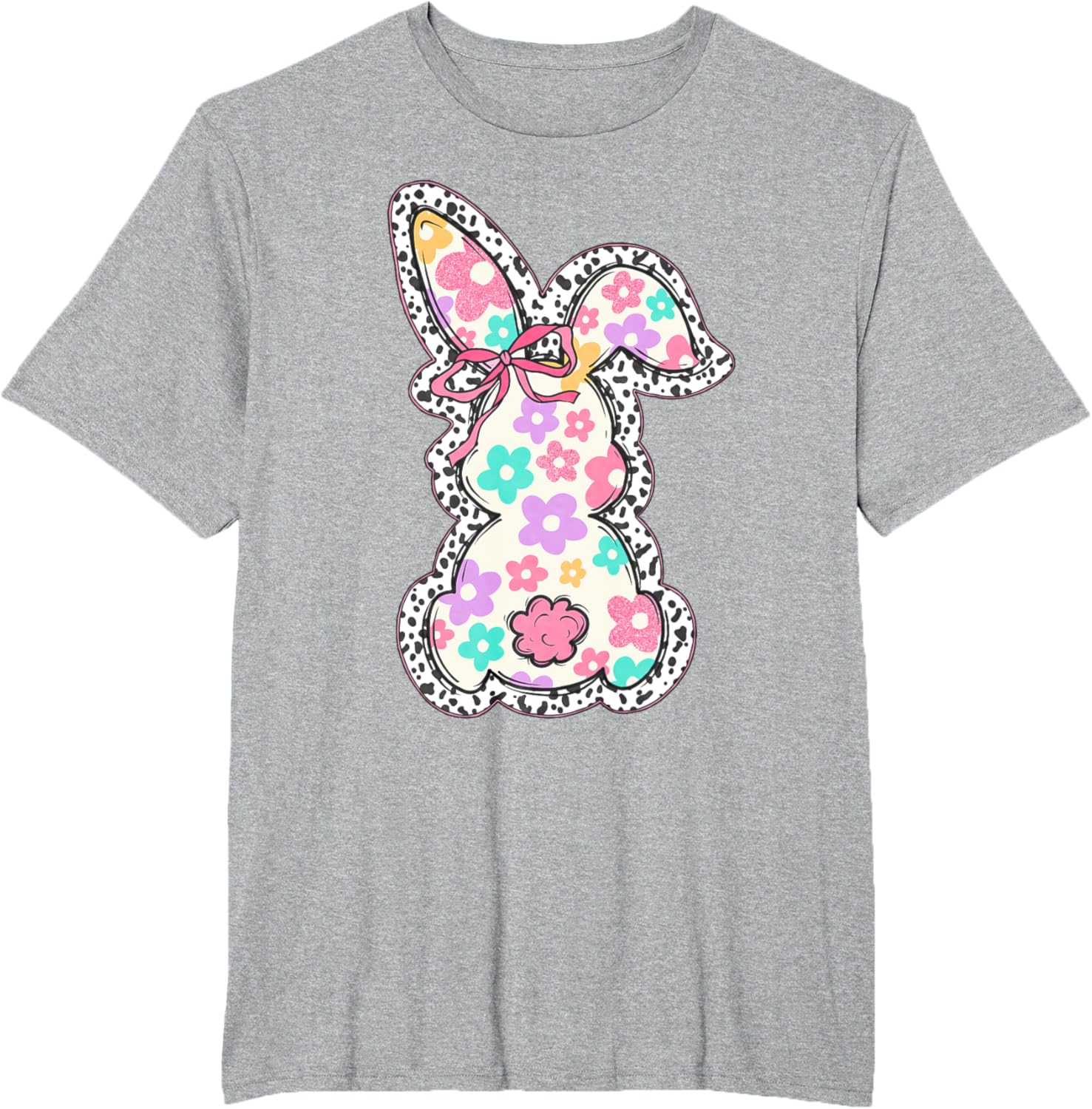 Cute Bunny Rabbit Coquette Bow Floral Girl Happy Easter Day T-Shirt