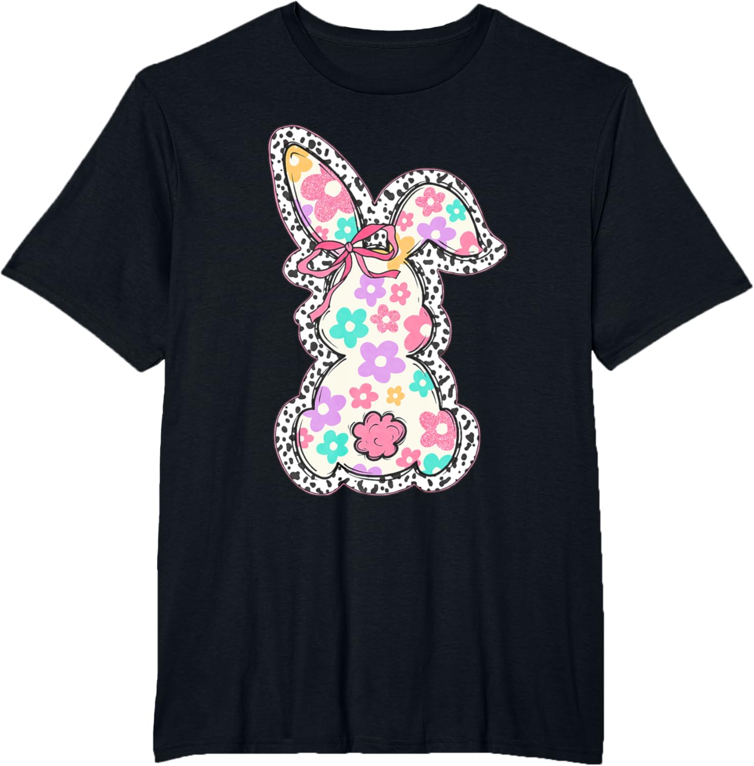 Cute Bunny Rabbit Coquette Bow Floral Girl Happy Easter Day T-Shirt