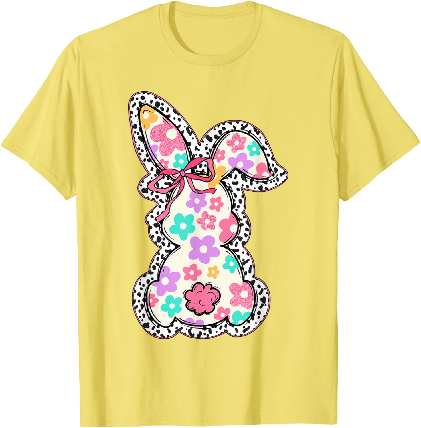 Cute Bunny Rabbit Coquette Bow Floral Girl Happy Easter Day T-Shirt