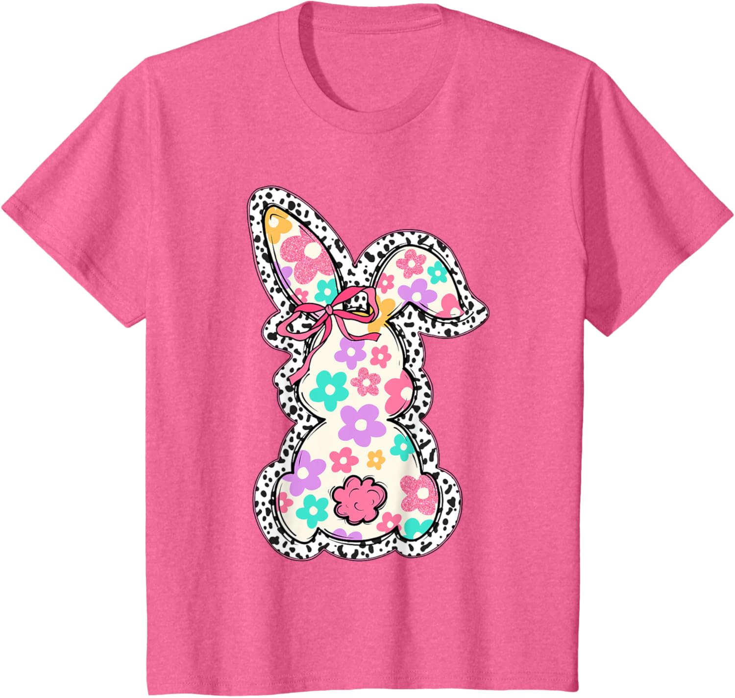 Cute Bunny Rabbit Coquette Bow Floral Girl Happy Easter Day T-Shirt